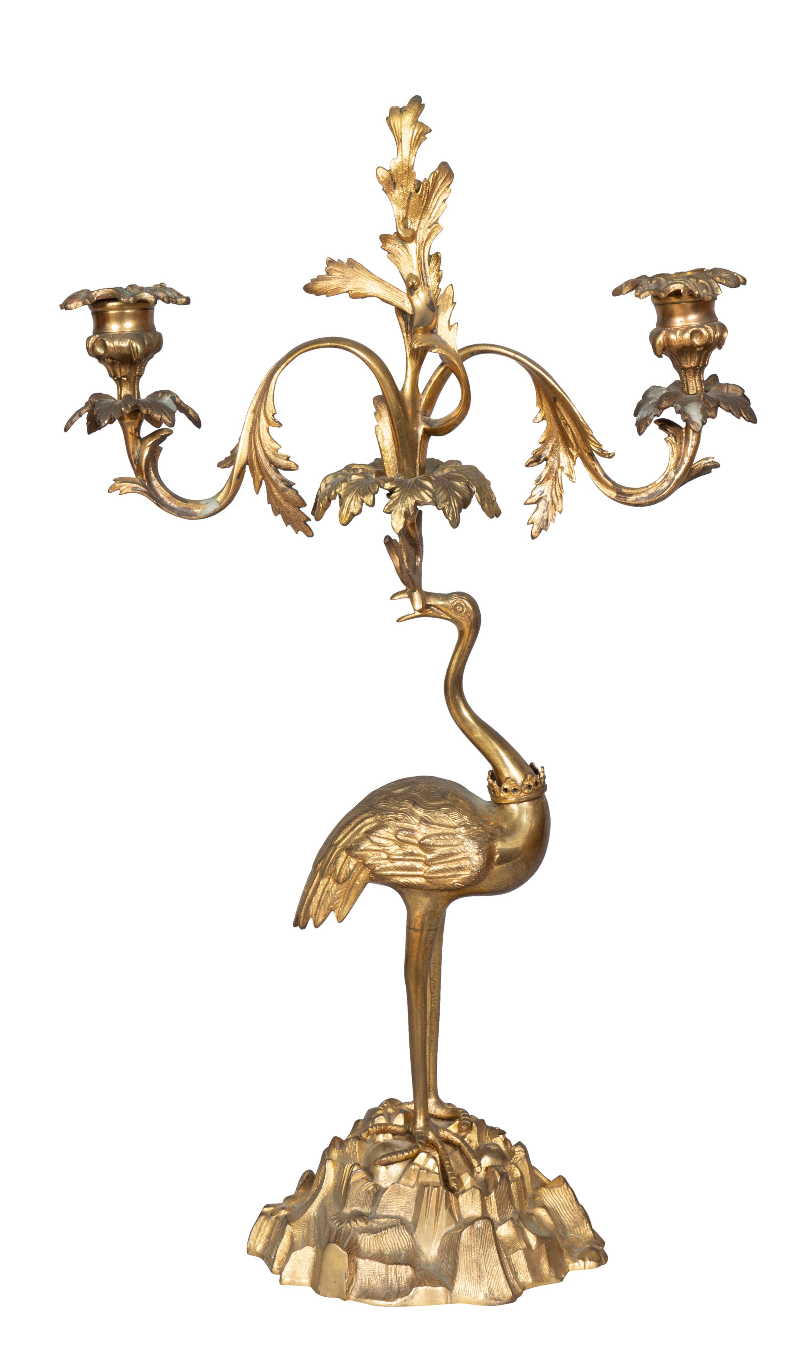 Pair of Victorian Bronze Two Arm Candelabra in the Form of Cranes by Abbott For Sale 7