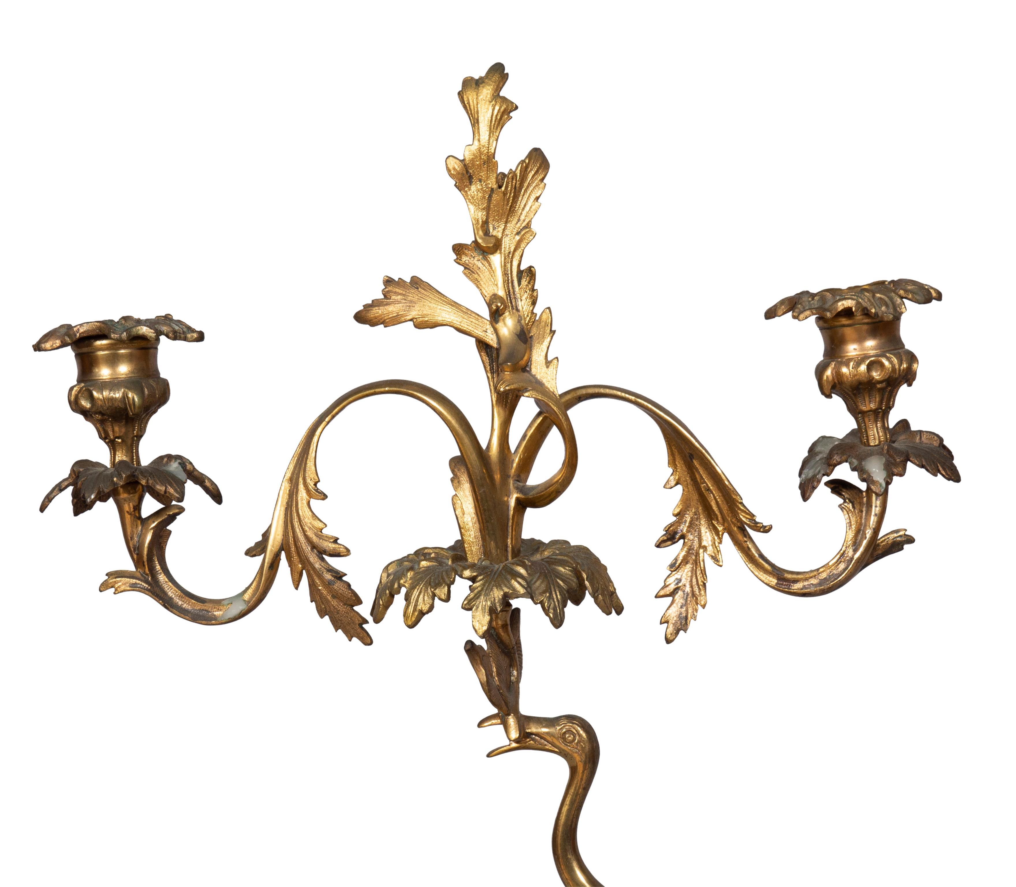 Pair of Victorian Bronze Two Arm Candelabra in the Form of Cranes by Abbott For Sale 8