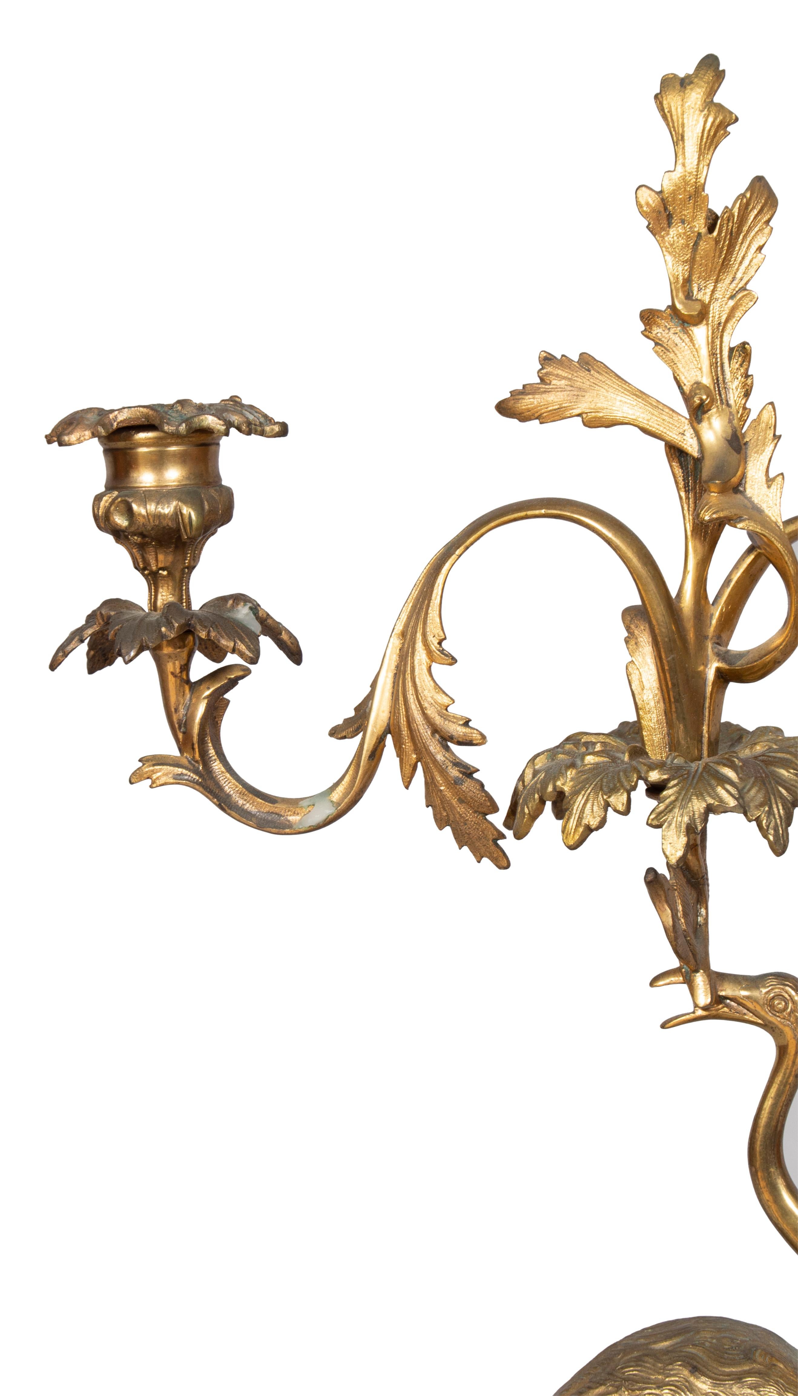 Zwei viktorianische zweiarmige Kandelaber aus Bronze in Form von Kranichen von Abbott im Angebot 9