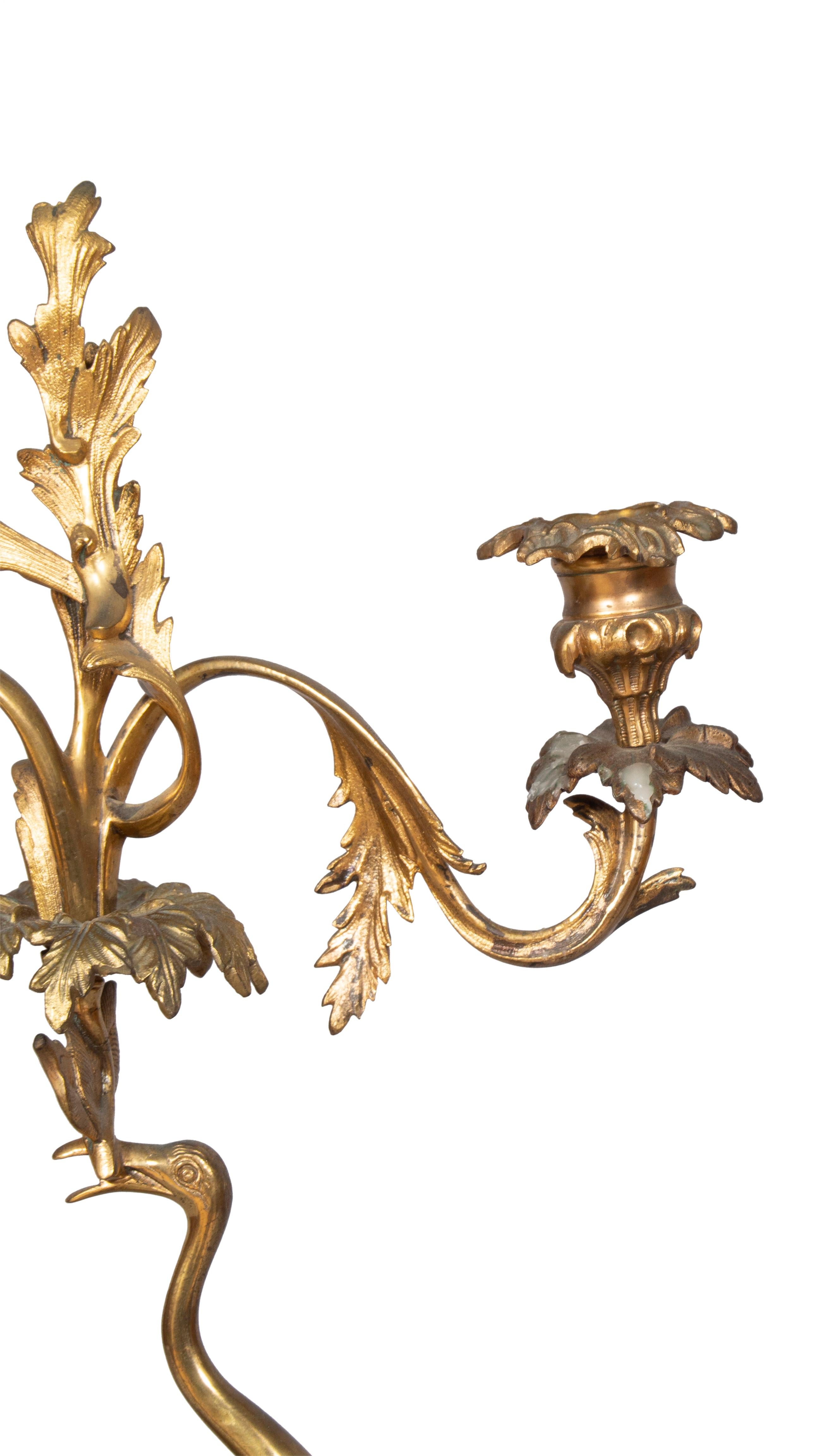 Zwei viktorianische zweiarmige Kandelaber aus Bronze in Form von Kranichen von Abbott im Angebot 10