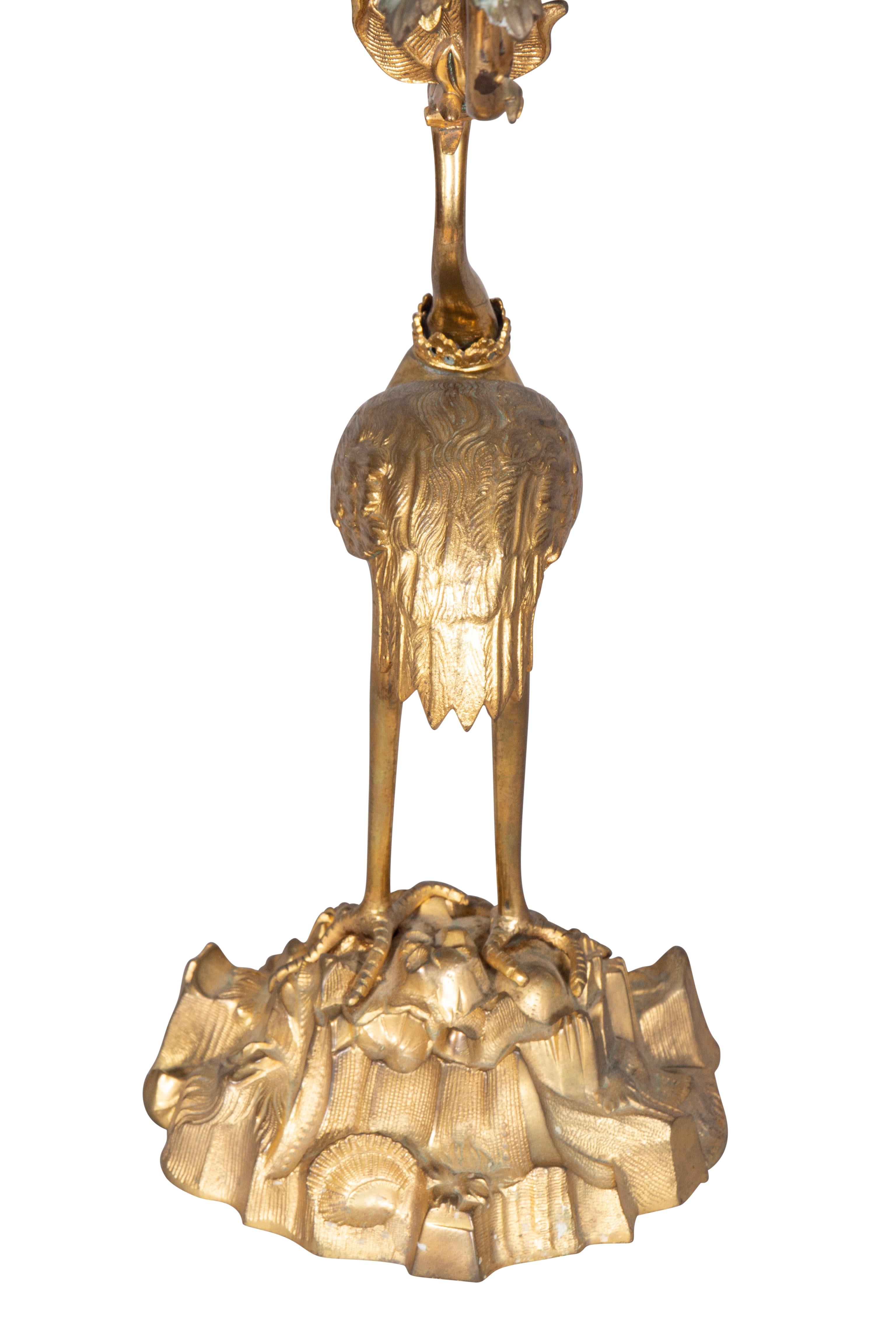 Pair of Victorian Bronze Two Arm Candelabra in the Form of Cranes by Abbott 12