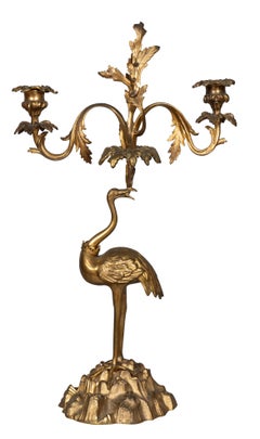 Zwei viktorianische zweiarmige Kandelaber aus Bronze in Form von Kranichen von Abbott