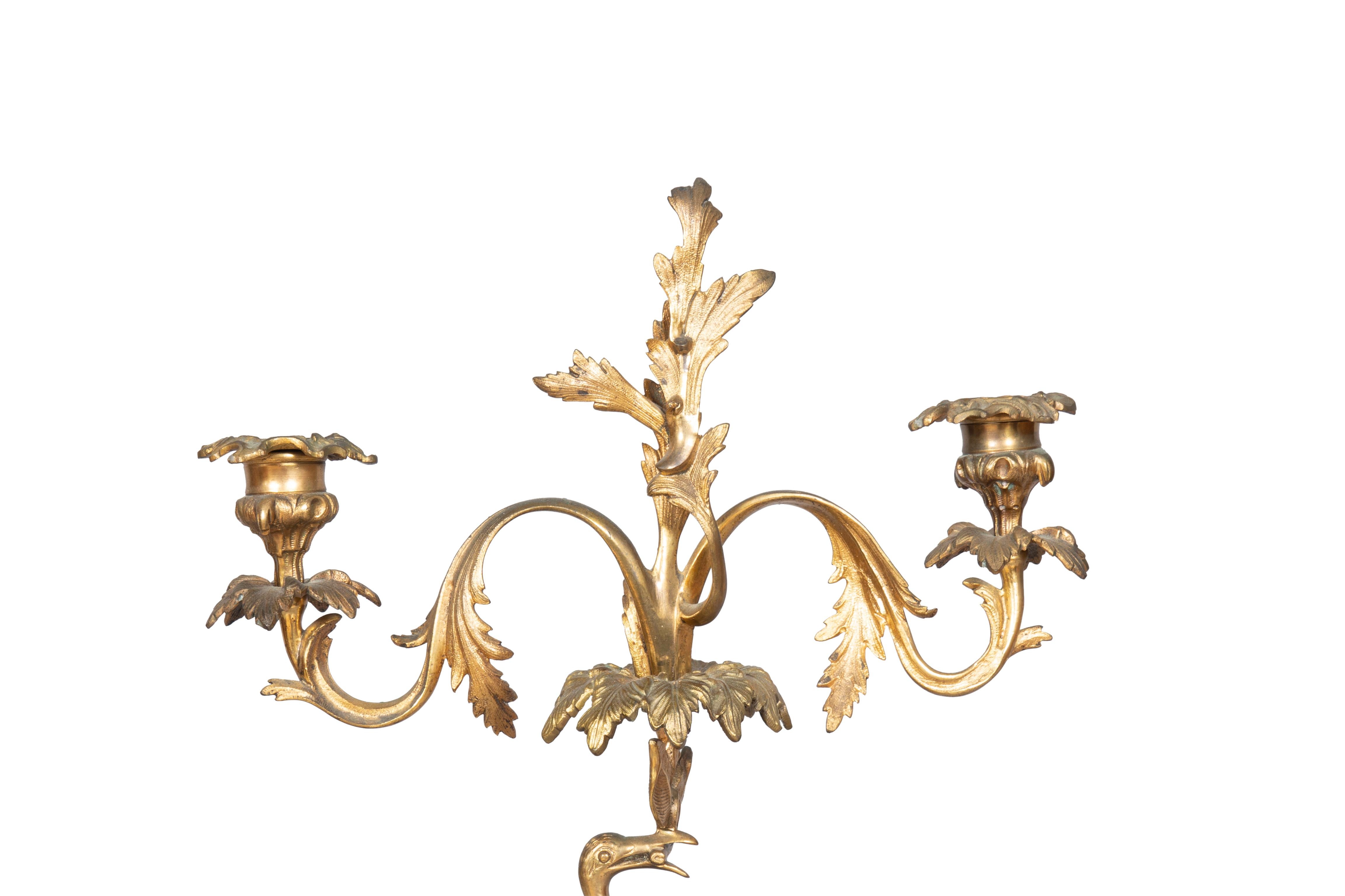 Early Victorian Pair of Victorian Bronze Two Arm Candelabra in the Form of Cranes by Abbott For Sale