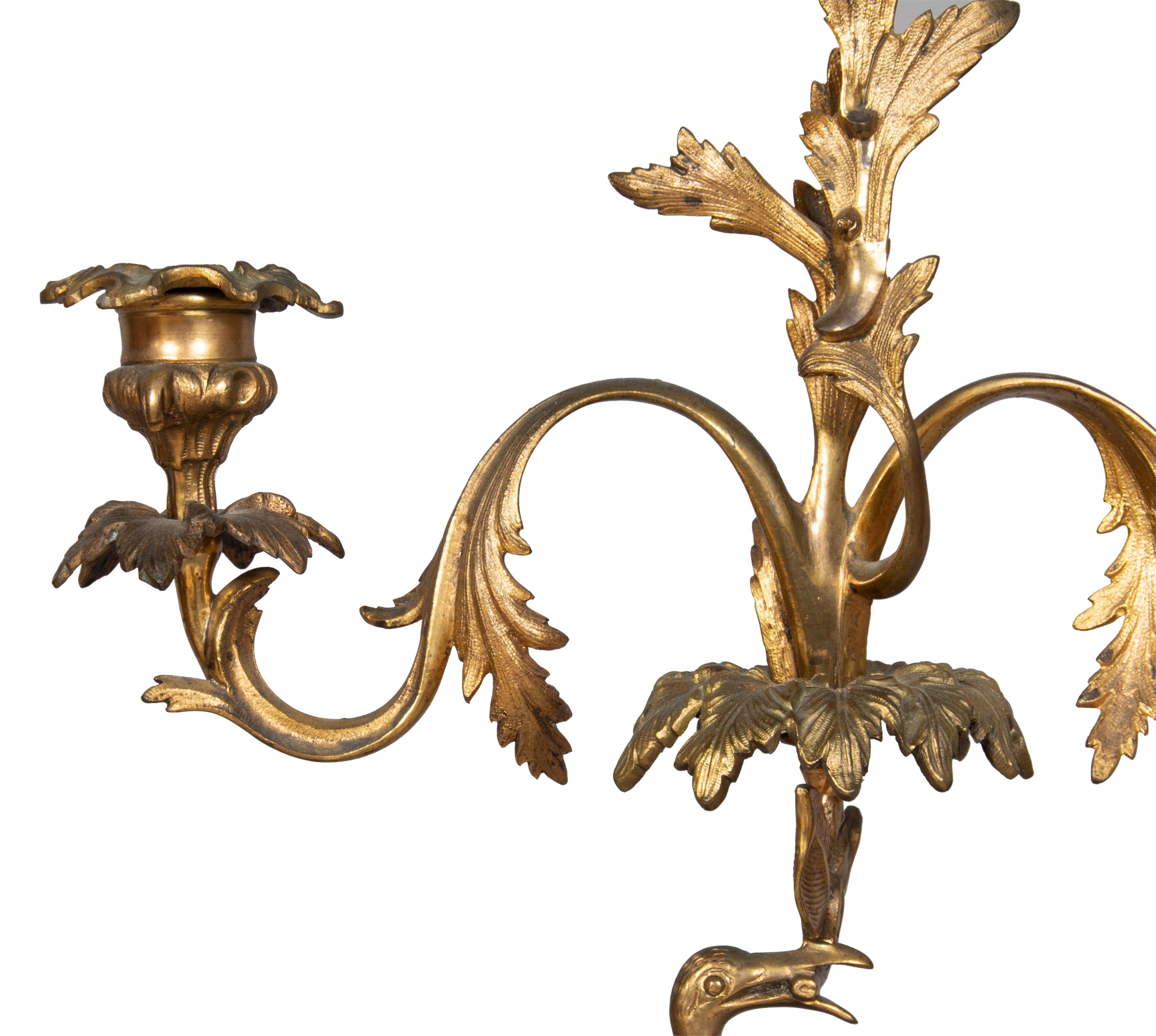 Mid-19th Century Pair of Victorian Bronze Two Arm Candelabra in the Form of Cranes by Abbott For Sale