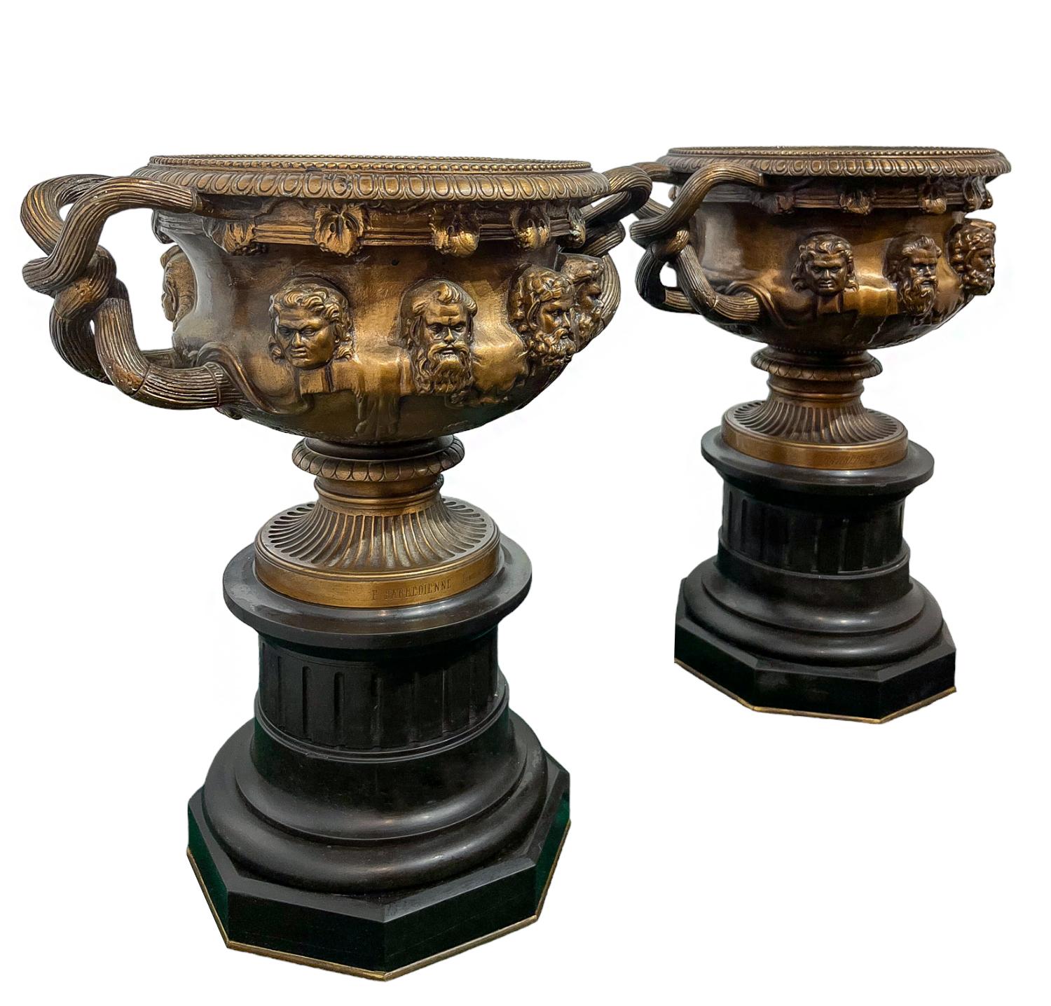 French Pair of Victorian Bronze Warwick vases by the Barbedienne Foundry  For Sale