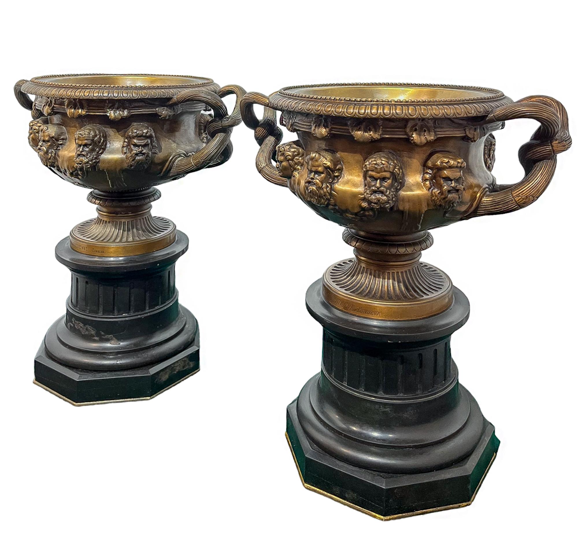 Pair of Victorian Bronze Warwick vases by the Barbedienne Foundry  In Good Condition For Sale In New York, NY