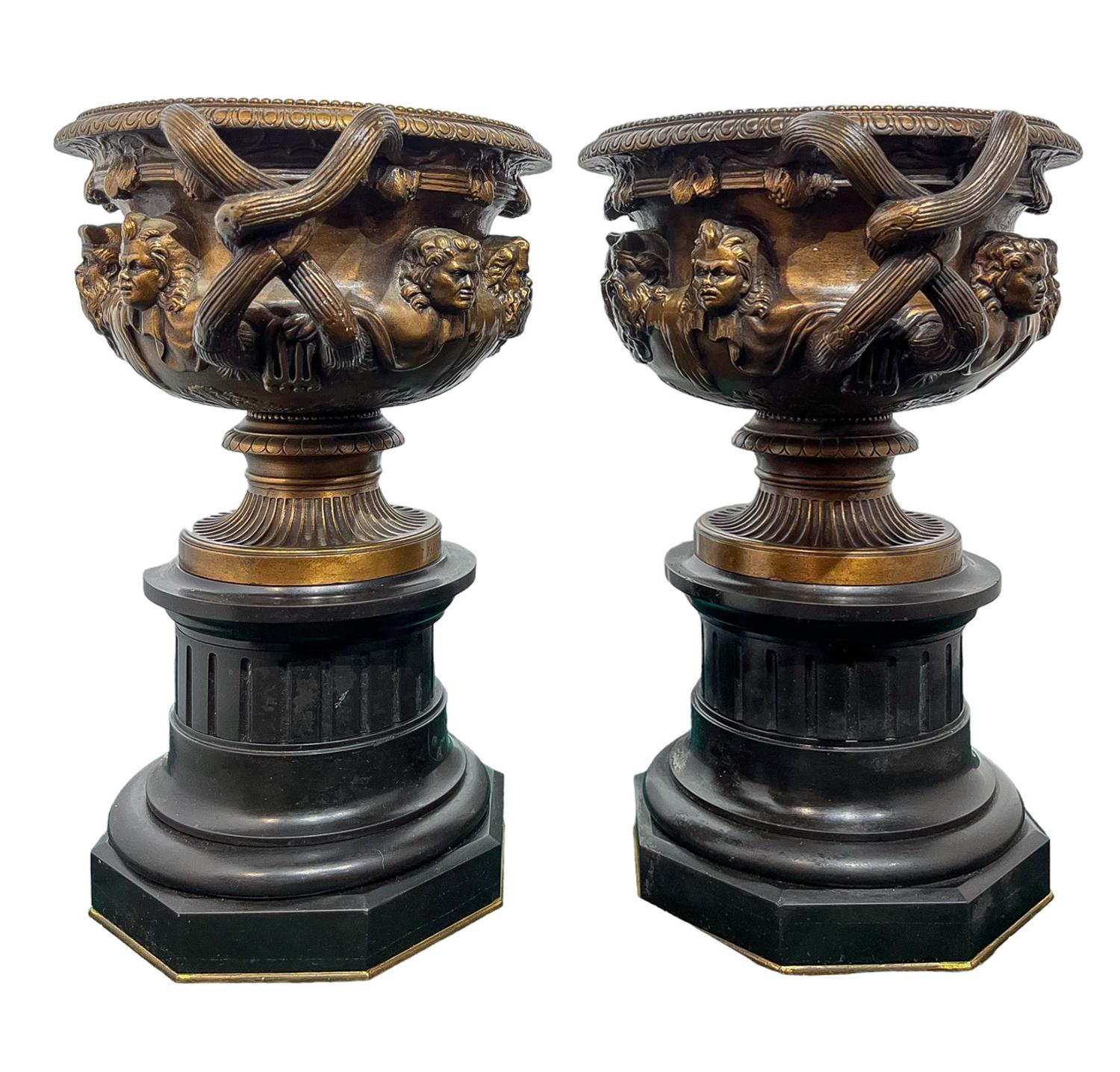 19th Century Pair of Victorian Bronze Warwick vases by the Barbedienne Foundry  For Sale