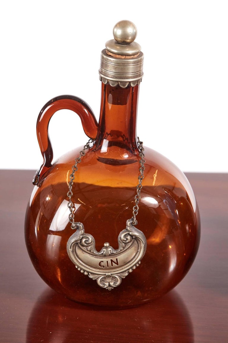 Pair of Victorian Brown Glass Decanters For Sale at 1stDibs