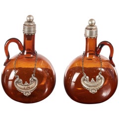 Pair of Victorian Brown Glass Decanters