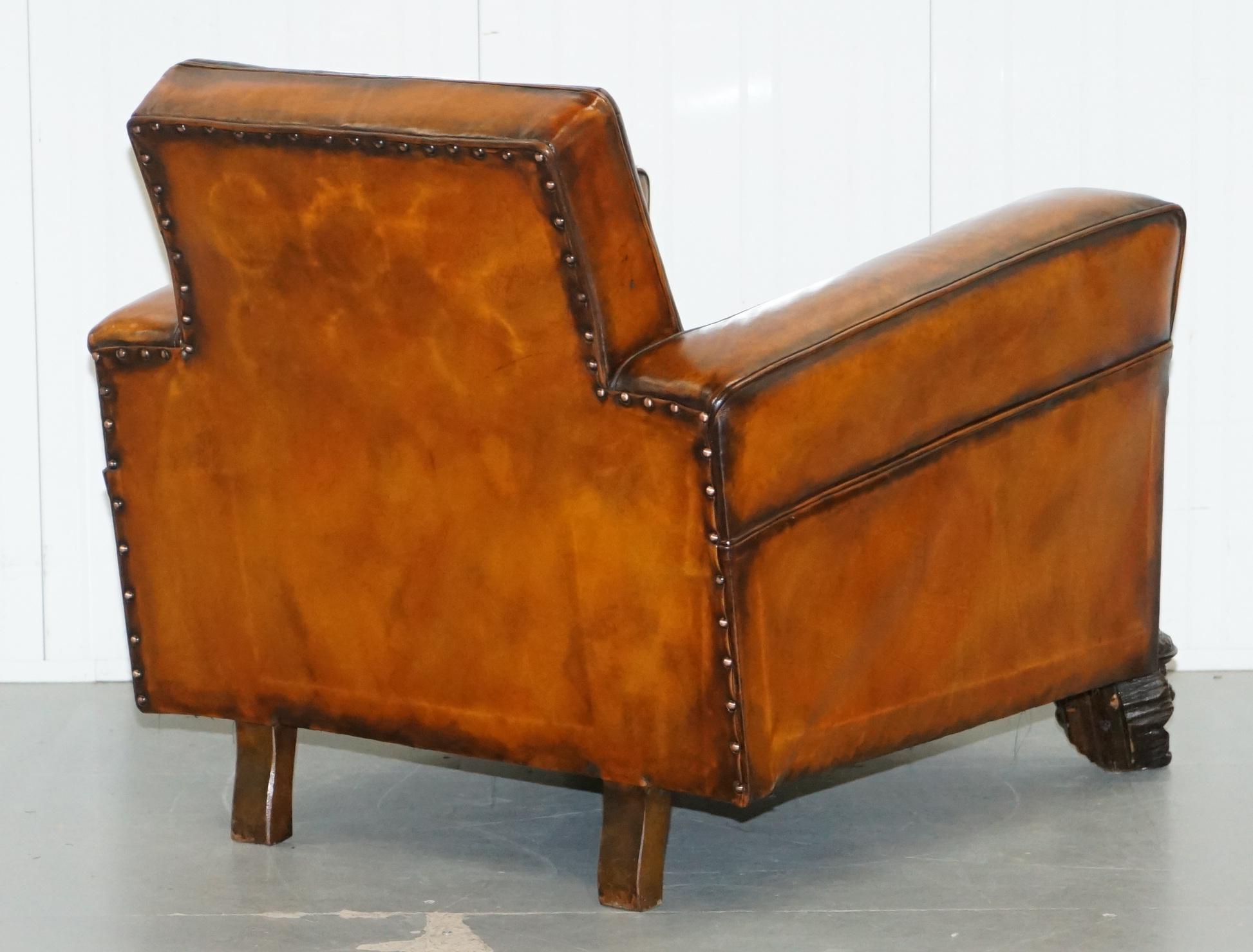 Pair of Victorian Brown Leather Club Armchairs 17th Century Cherub Putti Angels 5