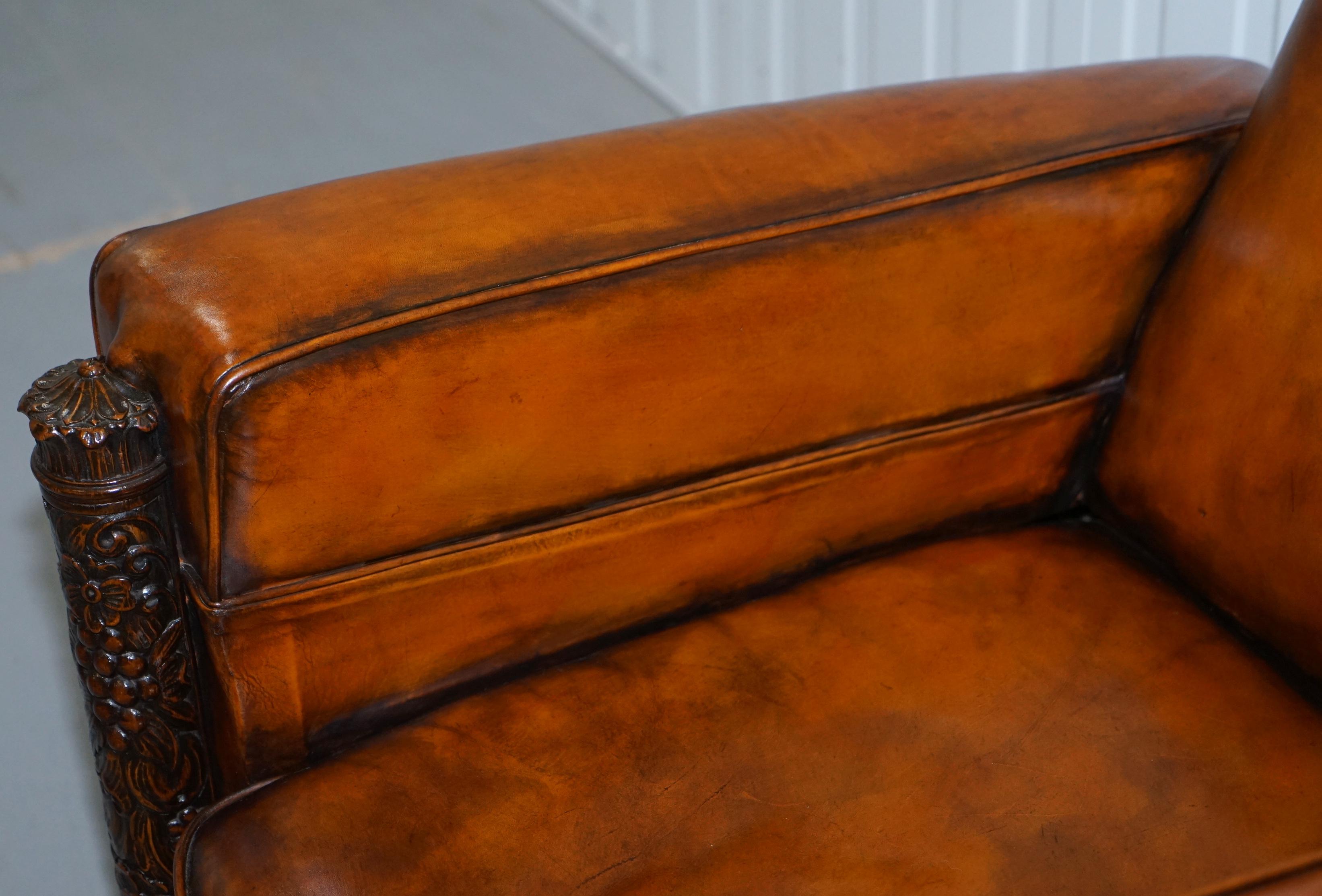Pair of Victorian Brown Leather Club Armchairs 17th Century Cherub Putti Angels (Leder)