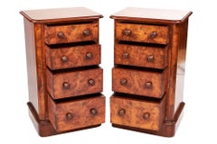 Pair of Victorian Burr Walnut Antique Bedside Cupboards/Nightstands