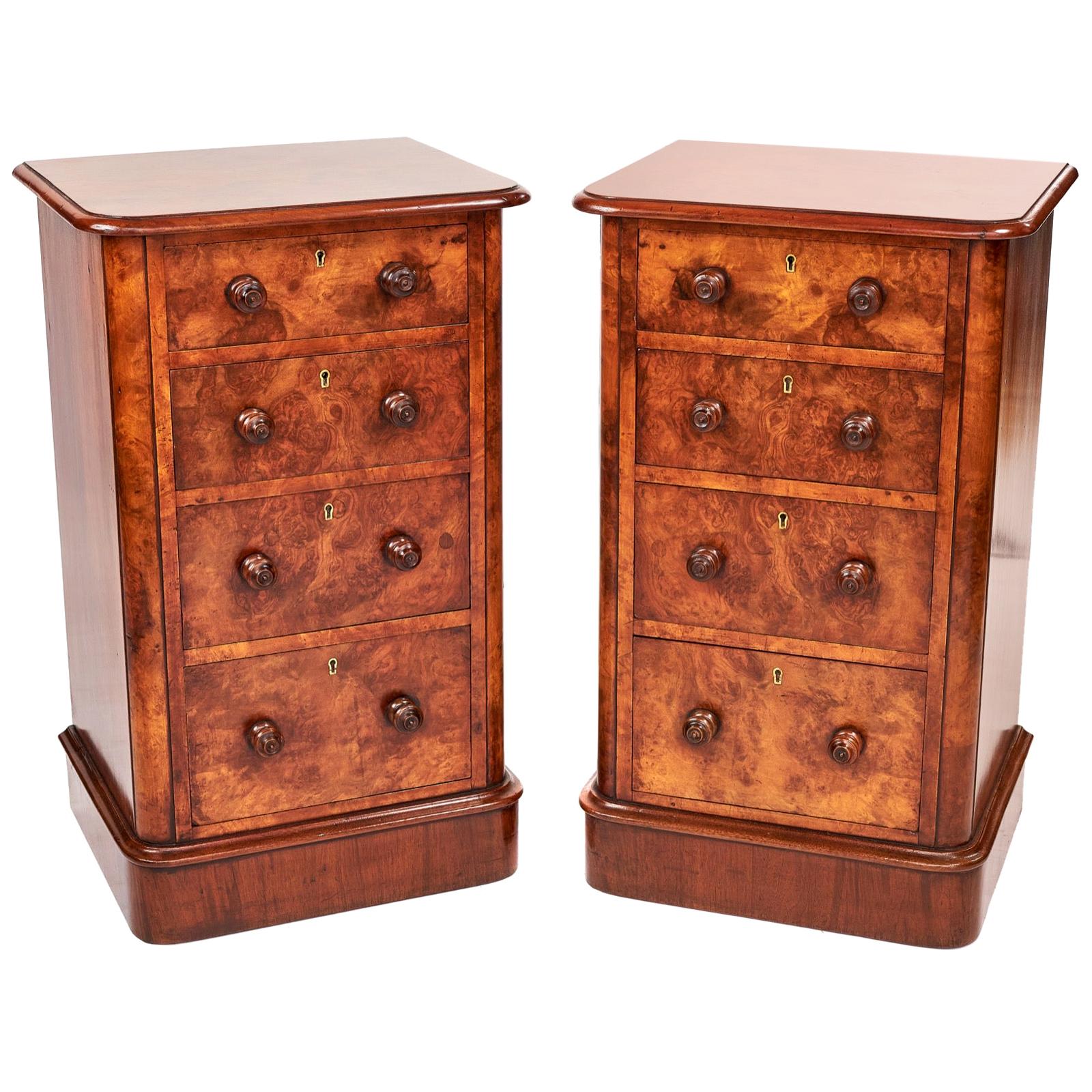 Pair of Victorian Burr Walnut Antique Bedside Cupboards/Nightstands