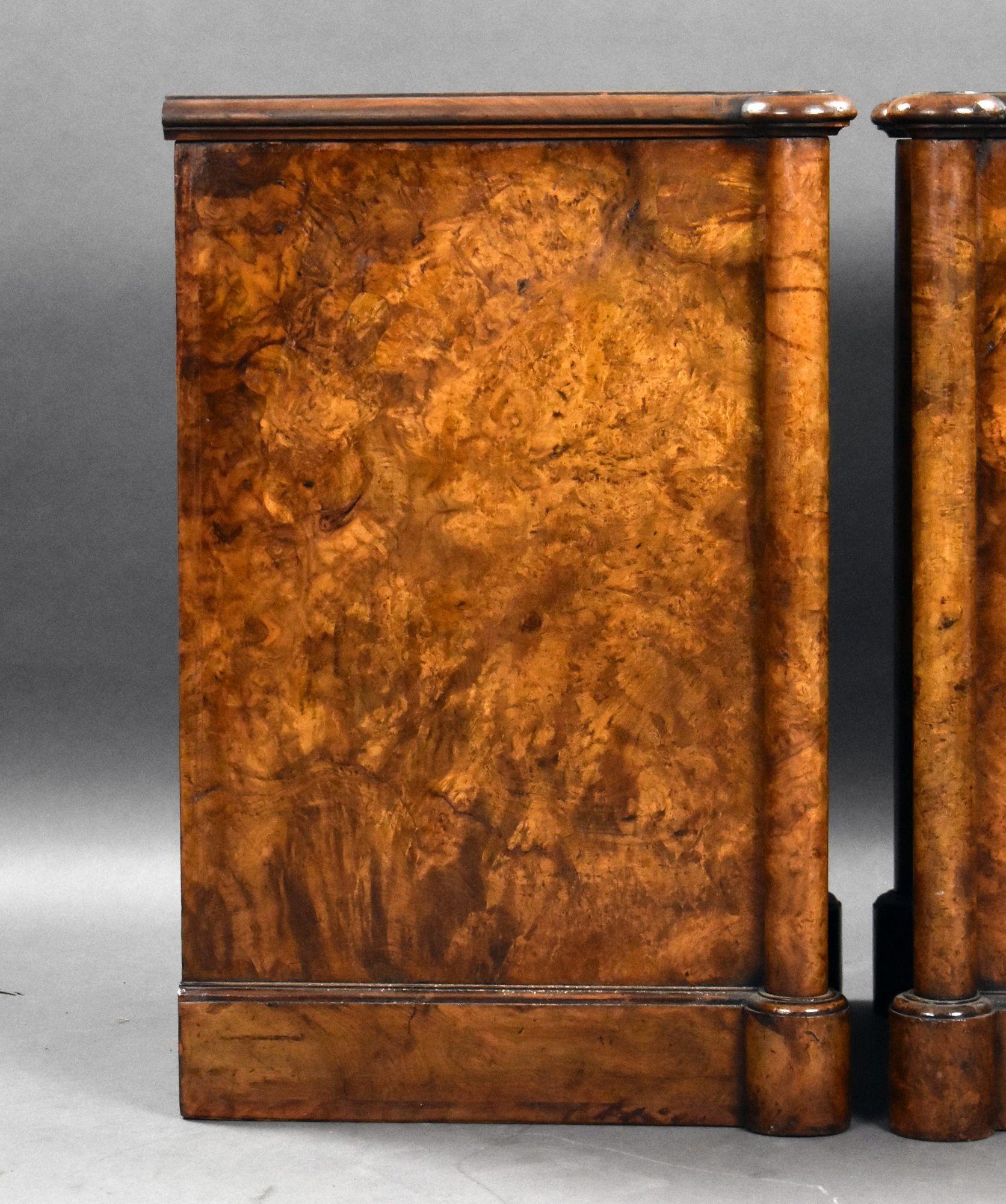 Pair of Victorian Burr Walnut Bedside Chests 5