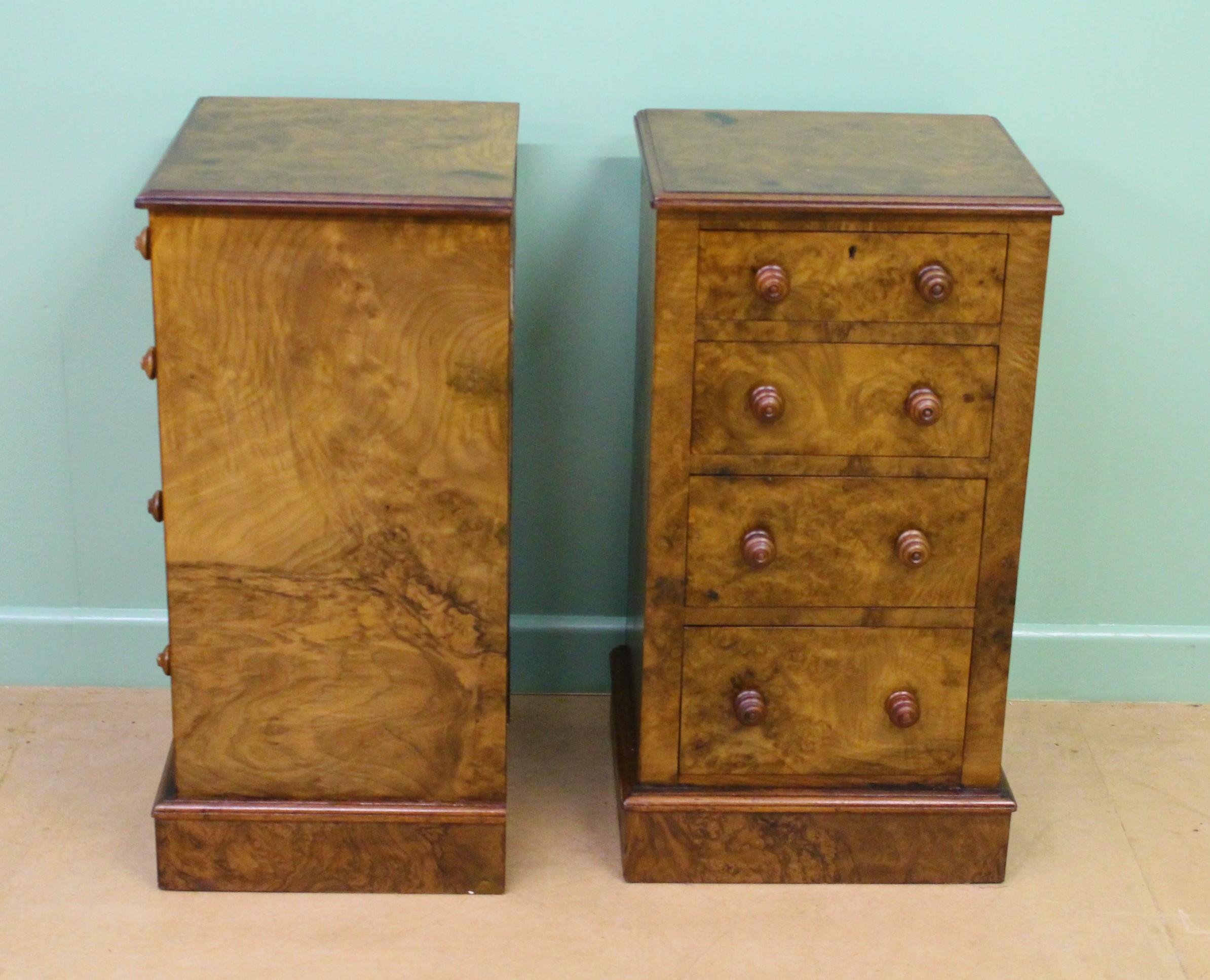 Pair of Victorian Burr Walnut Bedside Chests In Good Condition For Sale In Poling, West Sussex