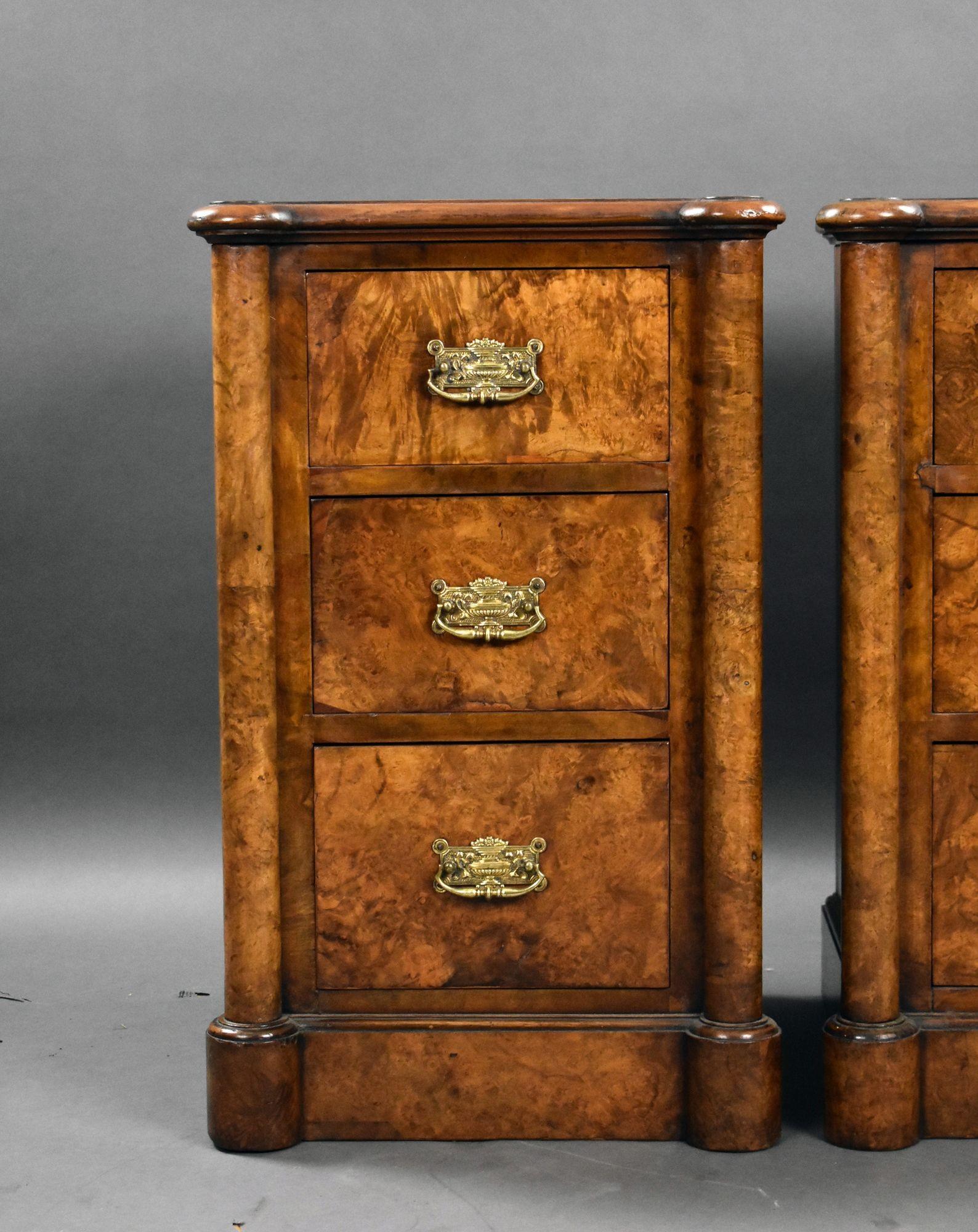 Pair of Victorian Burr Walnut Bedside Chests 1