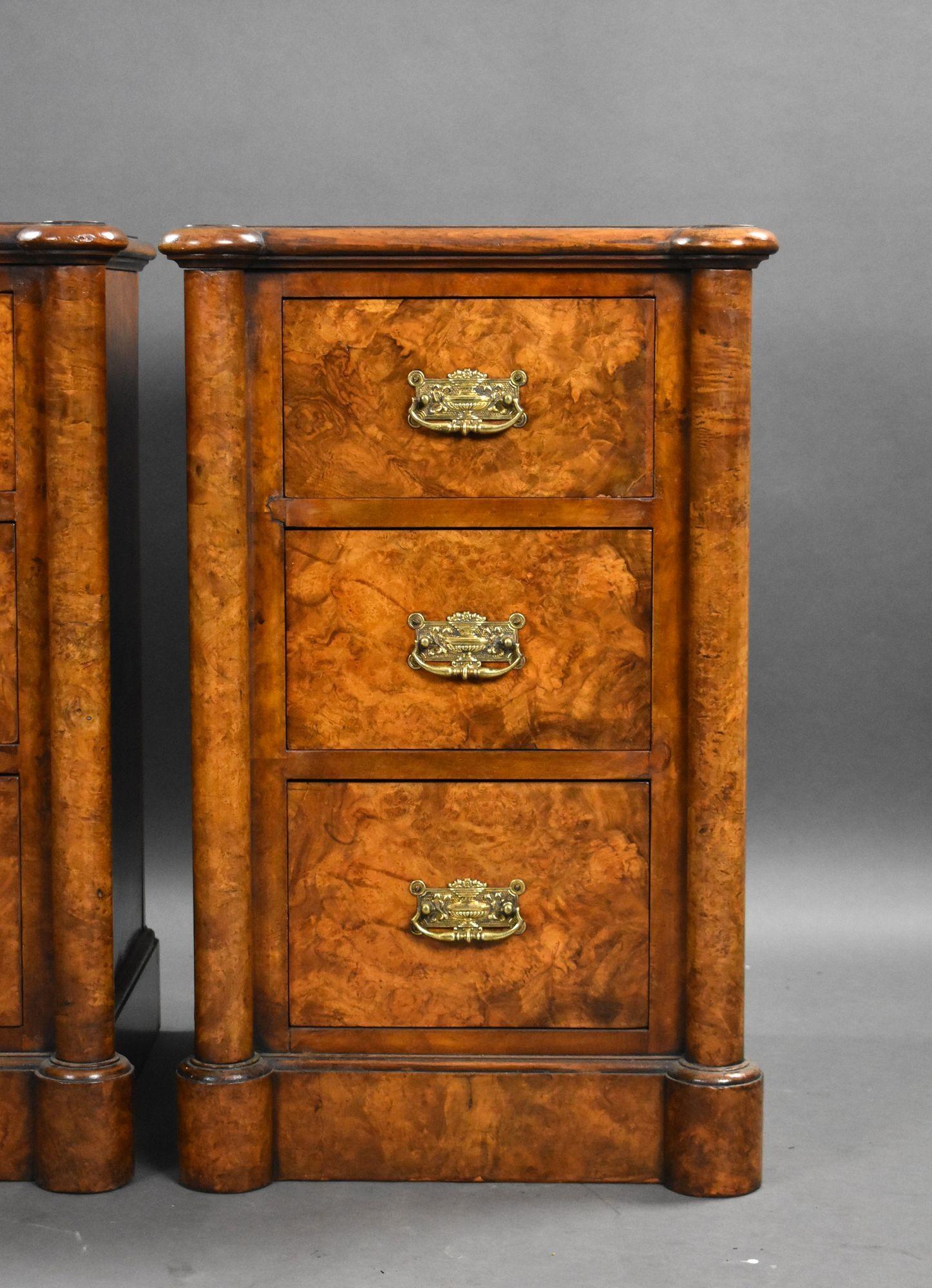 Pair of Victorian Burr Walnut Bedside Chests 2