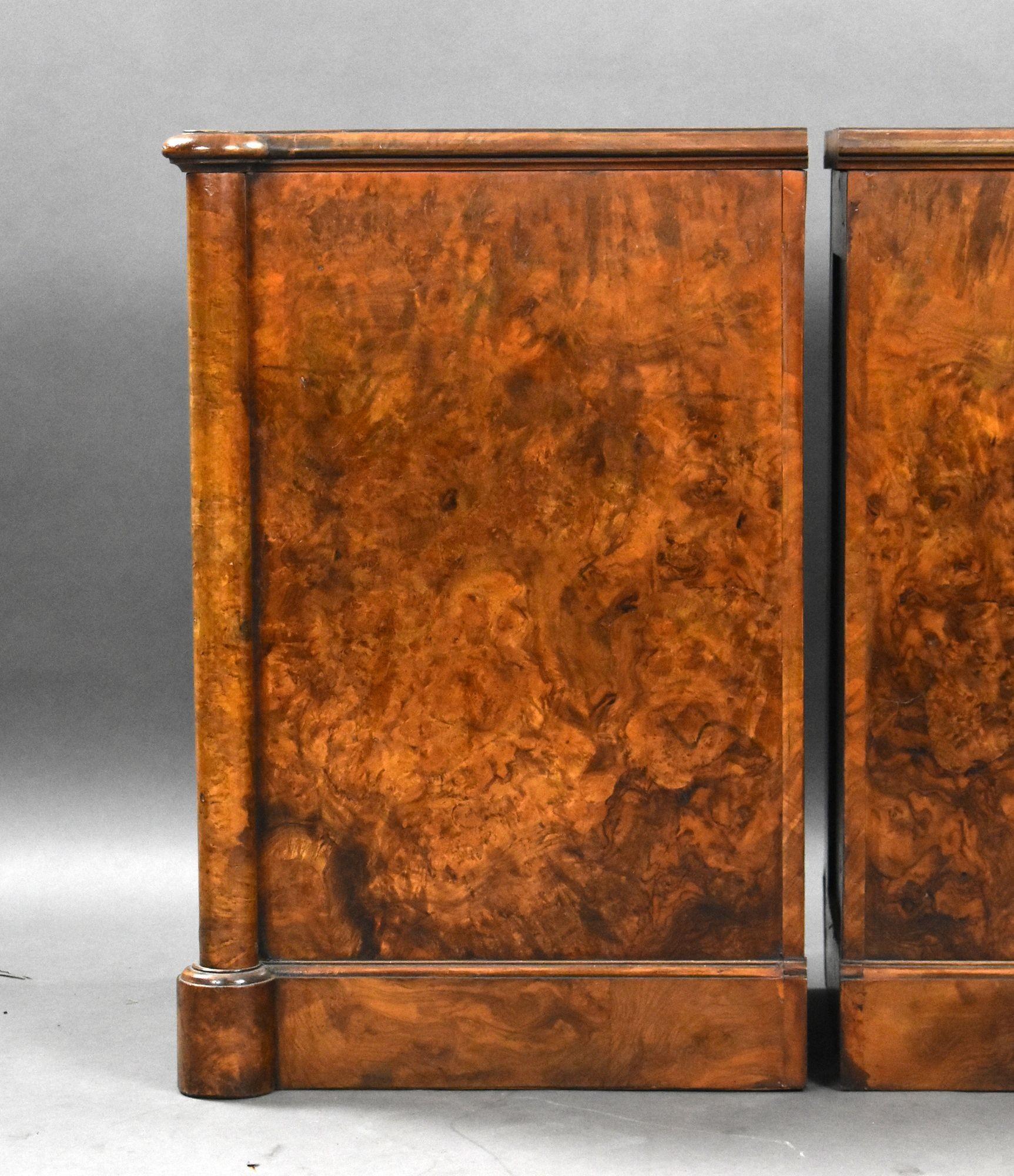 Pair of Victorian Burr Walnut Bedside Chests 3