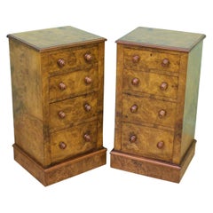 Antique Pair of Victorian Burr Walnut Bedside Chests