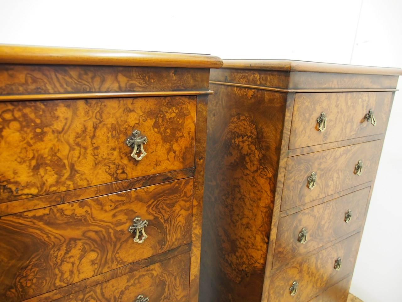 Pair of Victorian Burr Walnut Chest of Drawers 2