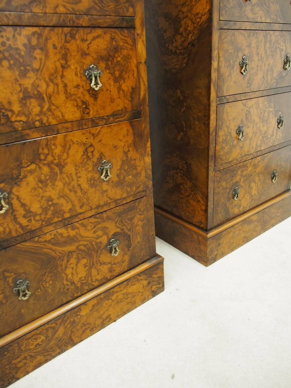 Pair of Victorian Burr Walnut Chest of Drawers 3