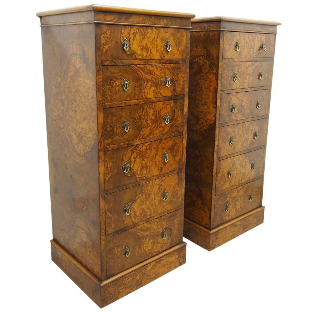 Pair of Victorian Burr Walnut Chest of Drawers