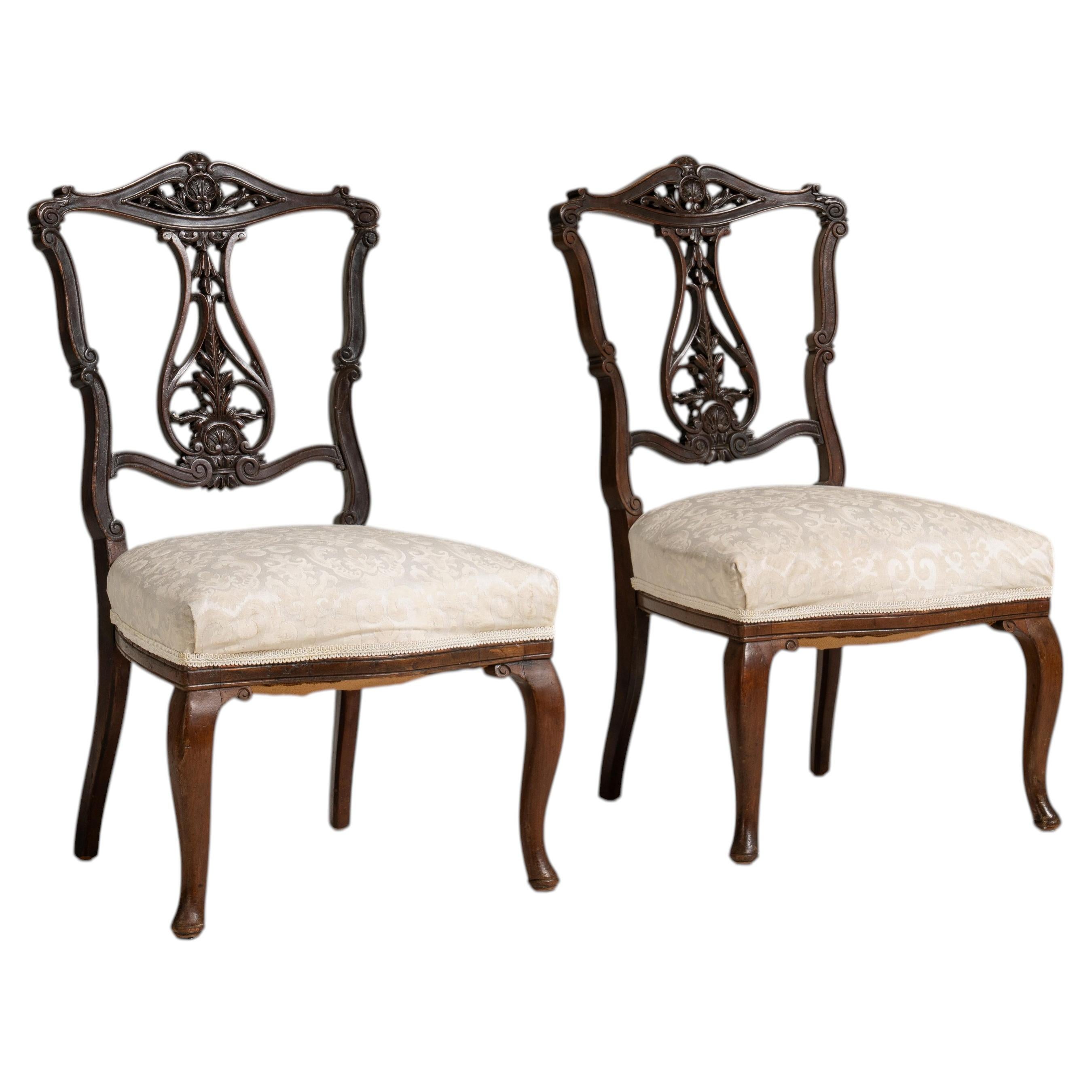 Pair of Victorian Carved Chairs with Upholstered Seats