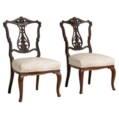Pair of Victorian Carved Chairs with Upholstered Seats