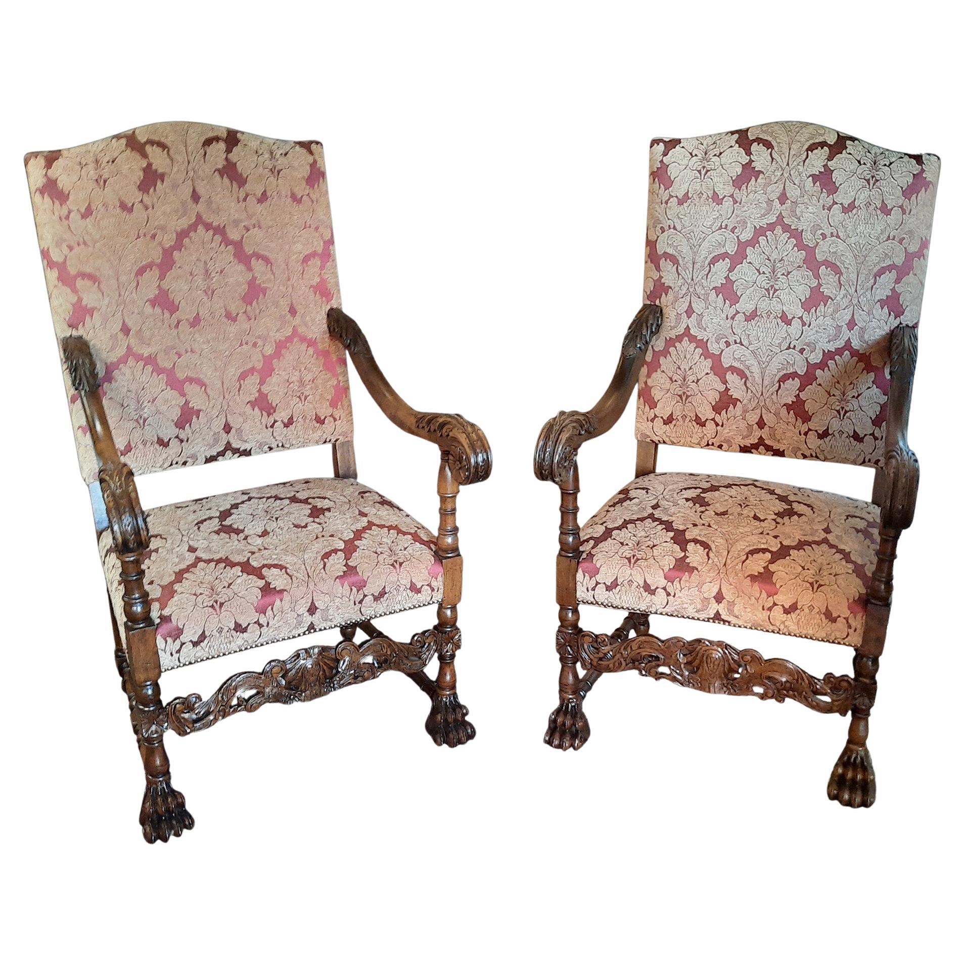 Pair of Victorian Carved Oak Thrones