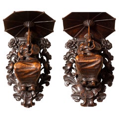 Pair Of Victorian Carved Oak Wall Brackets