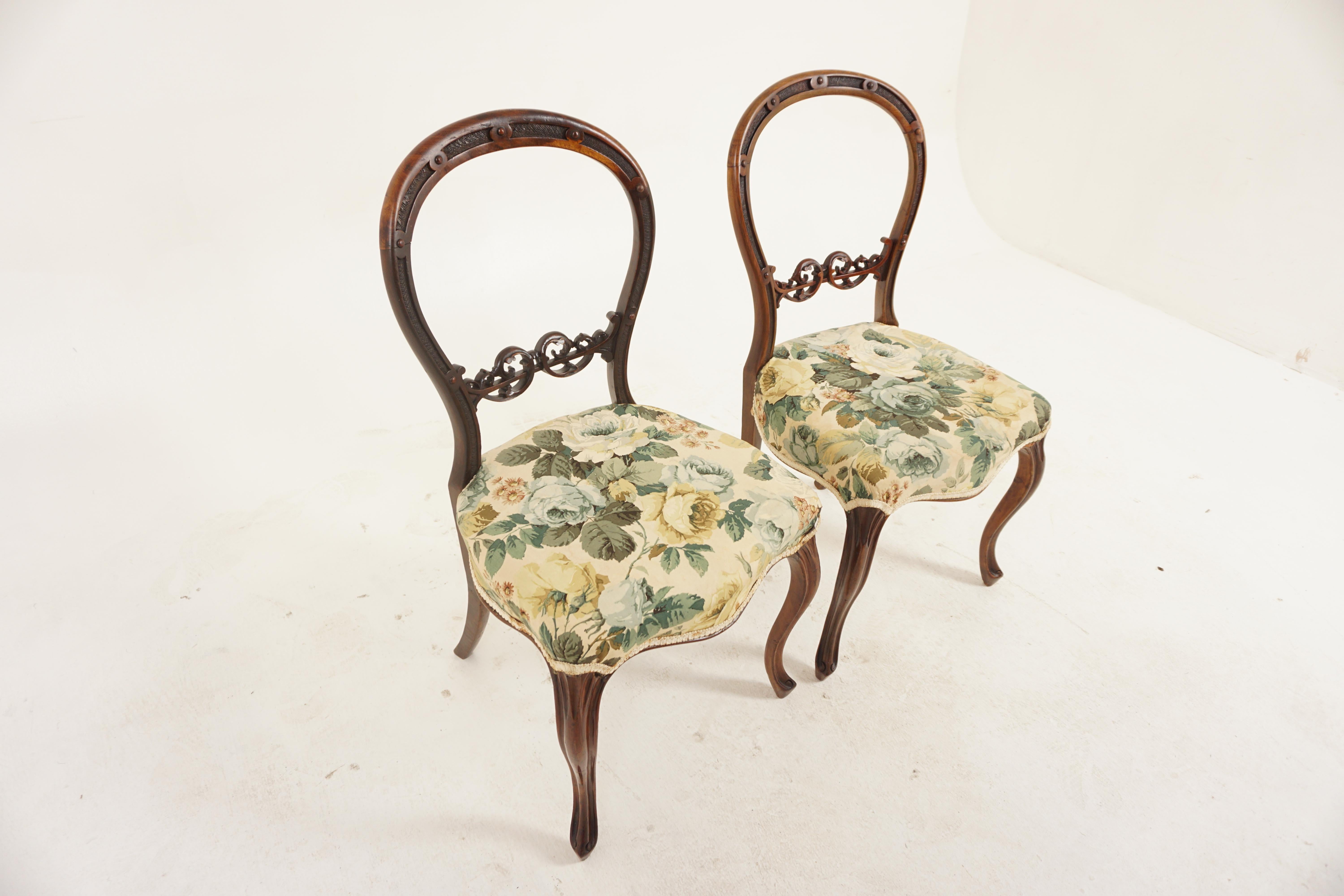 Scottish Pair Of Victorian Carved Walnut Balloon Back Chairs, Scotland 1880, H1164 For Sale