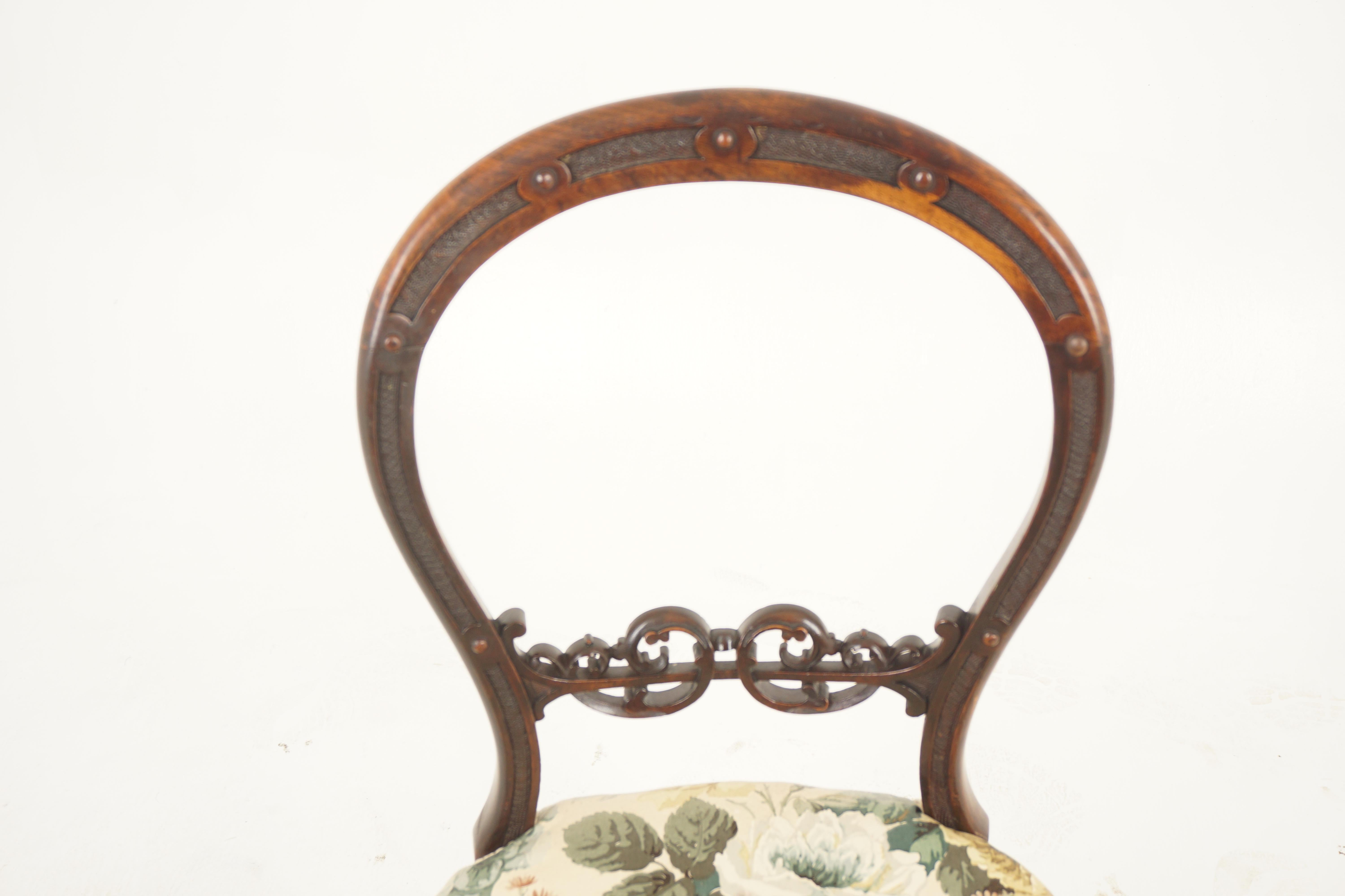 Hand-Crafted Pair Of Victorian Carved Walnut Balloon Back Chairs, Scotland 1880, H1164 For Sale