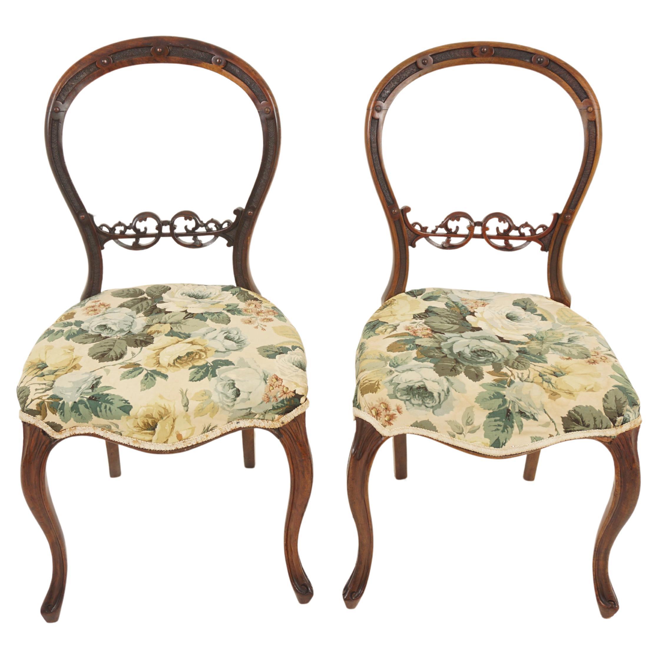Pair Of Victorian Carved Walnut Balloon Back Chairs, Scotland 1880, H1164 For Sale