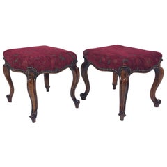 Pair of Victorian Carved Walnut Stools