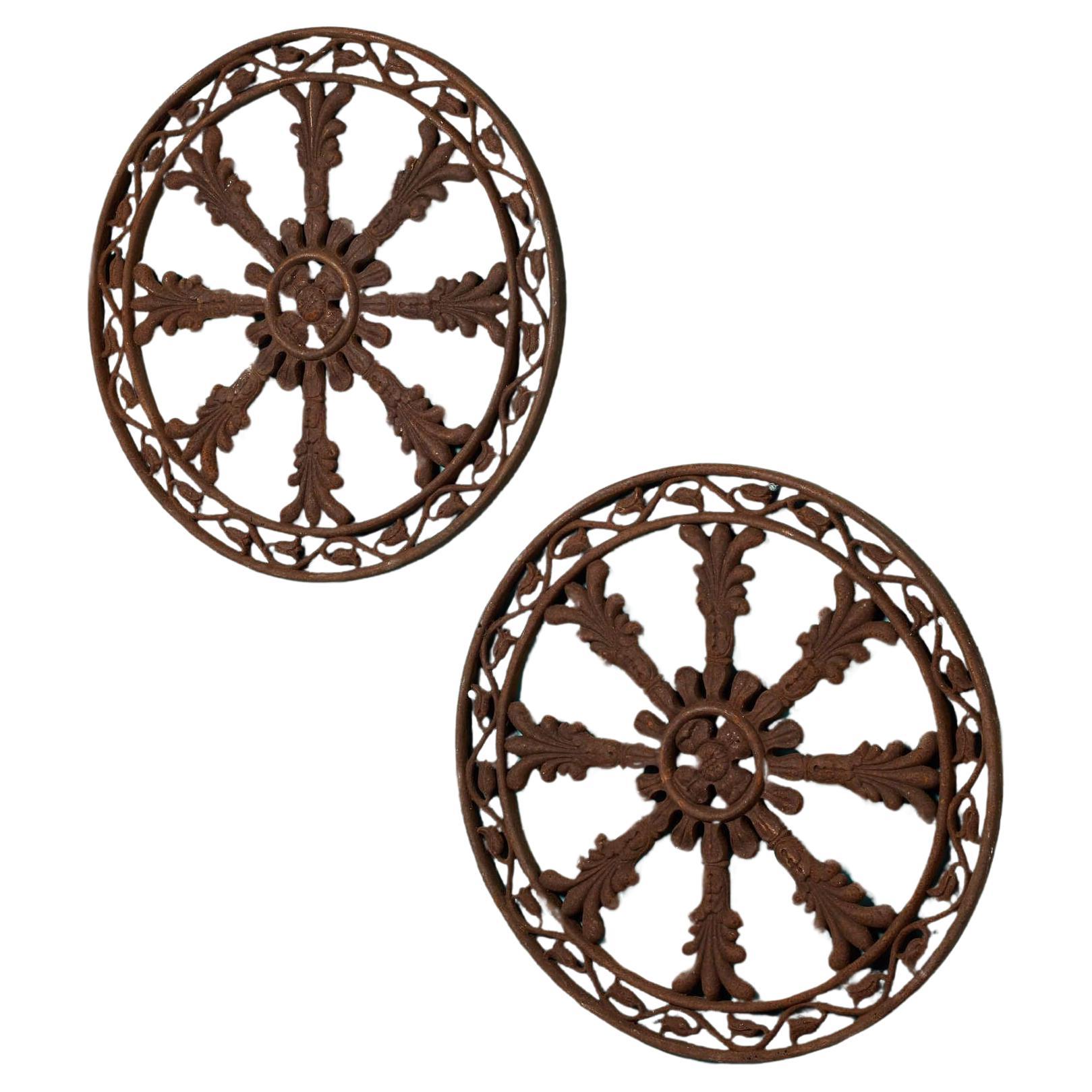 Pair of Victorian Cast Iron Decorative Roundels For Sale