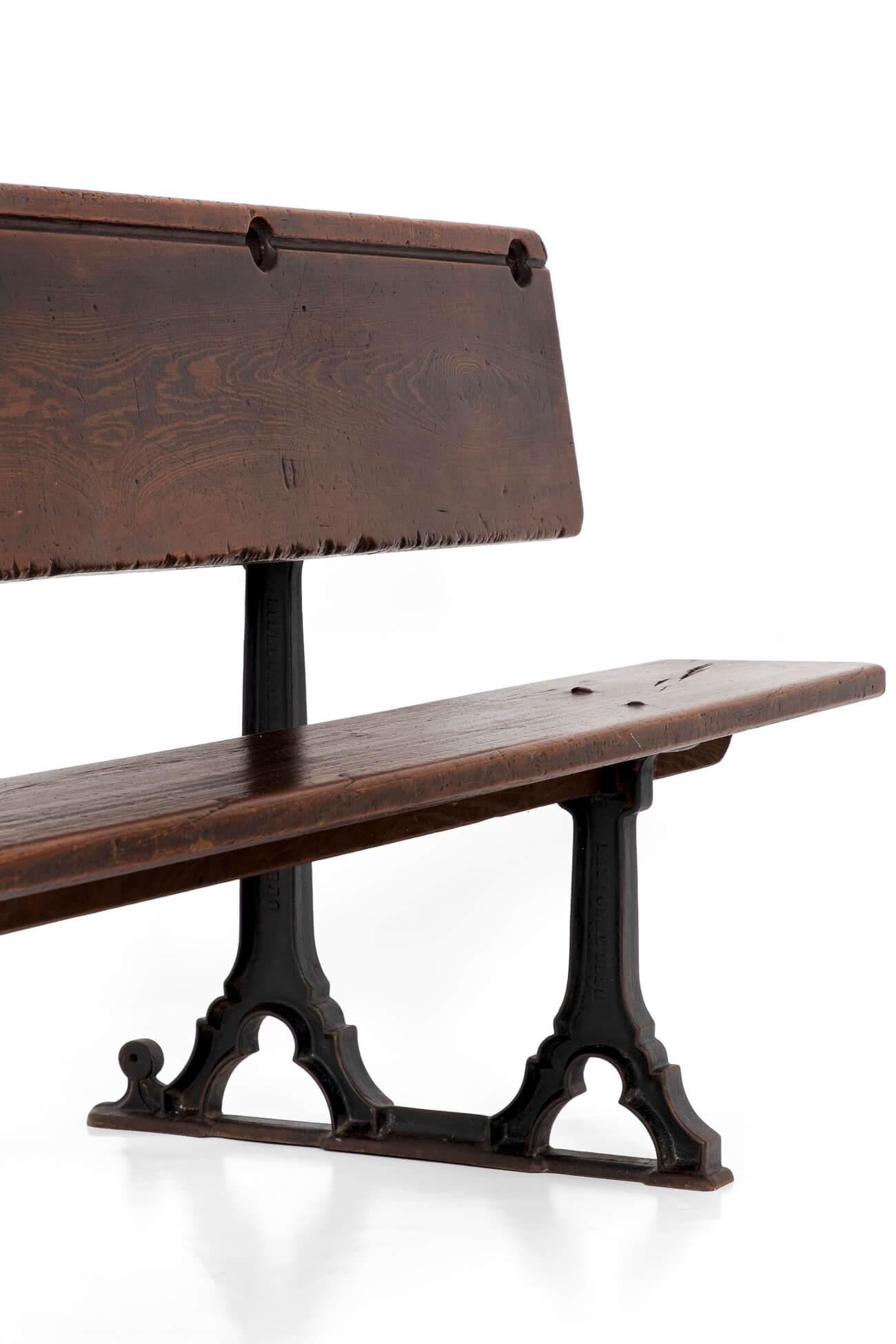 Oak Pair of Victorian Cast Iron Gothic Chapel Bench, circa 1860 For Sale