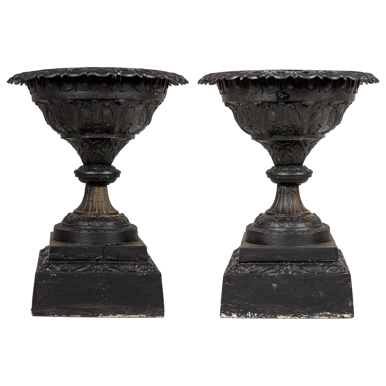 Pair of Victorian Cast Iron Outdoor Urns