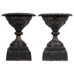 Pair of Victorian Cast Iron Outdoor Urns