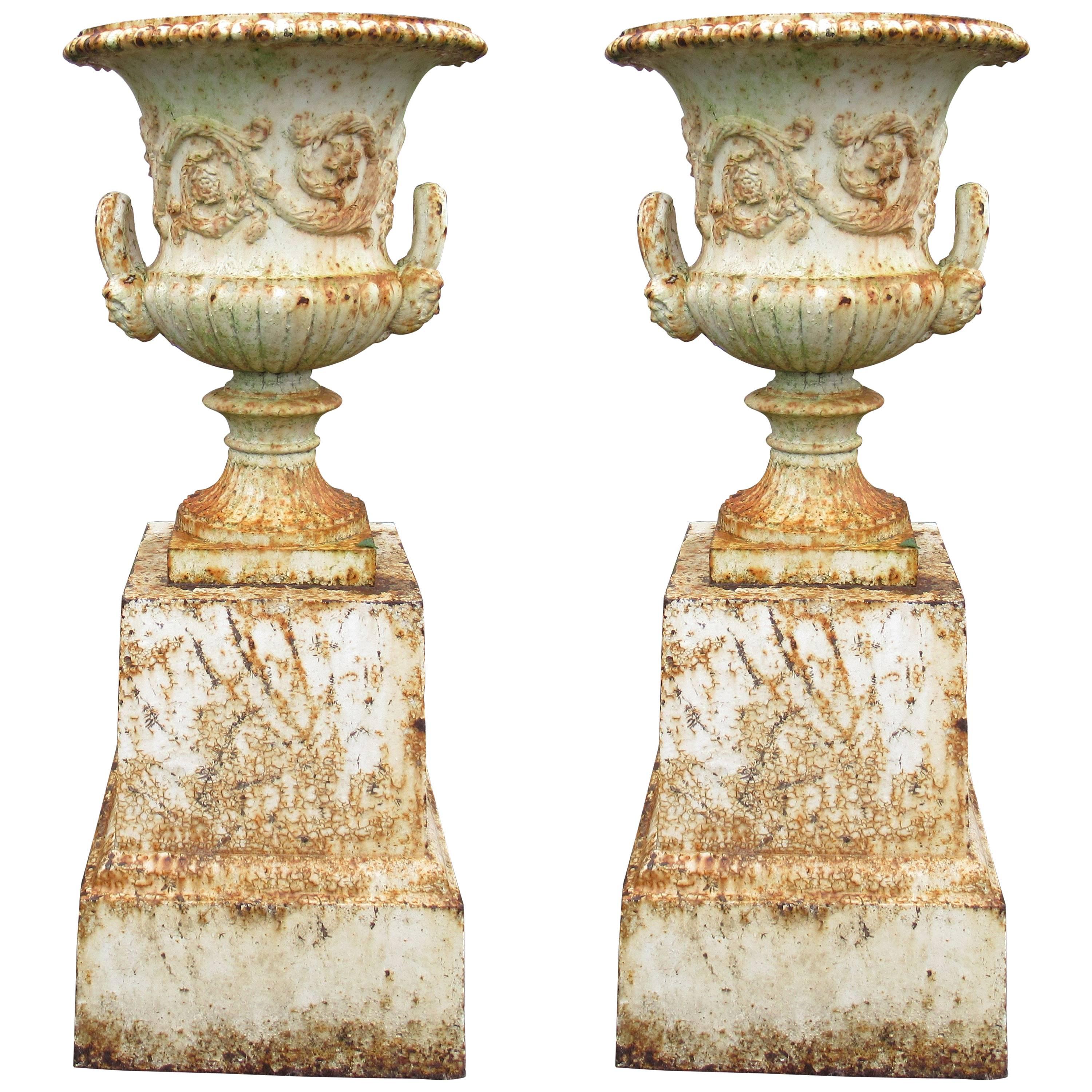 Pair of Victorian Cast Iron Urns