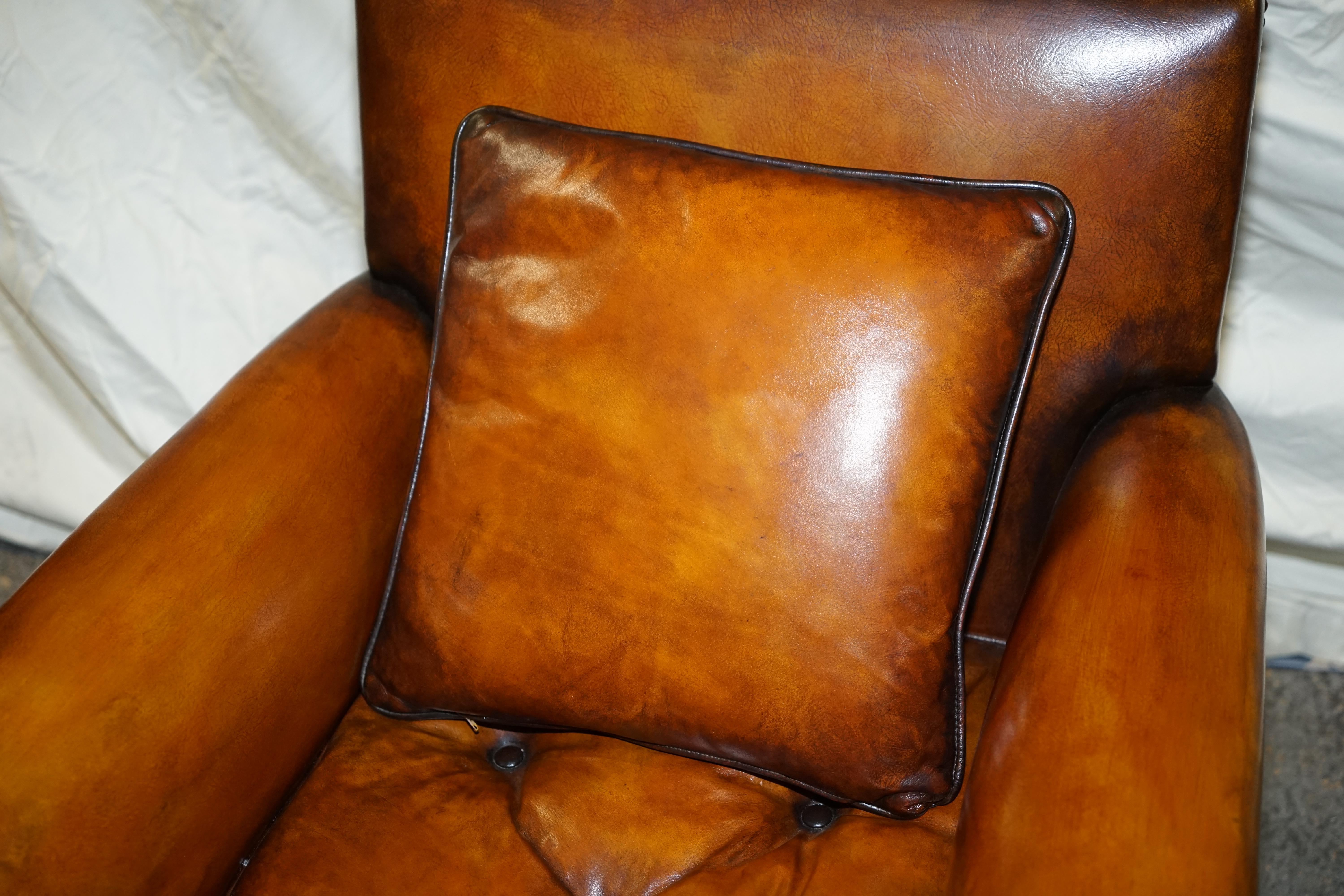 Pair of Victorian Club Armchairs Claw and Ball Feet Brown Leather Full Restored 12