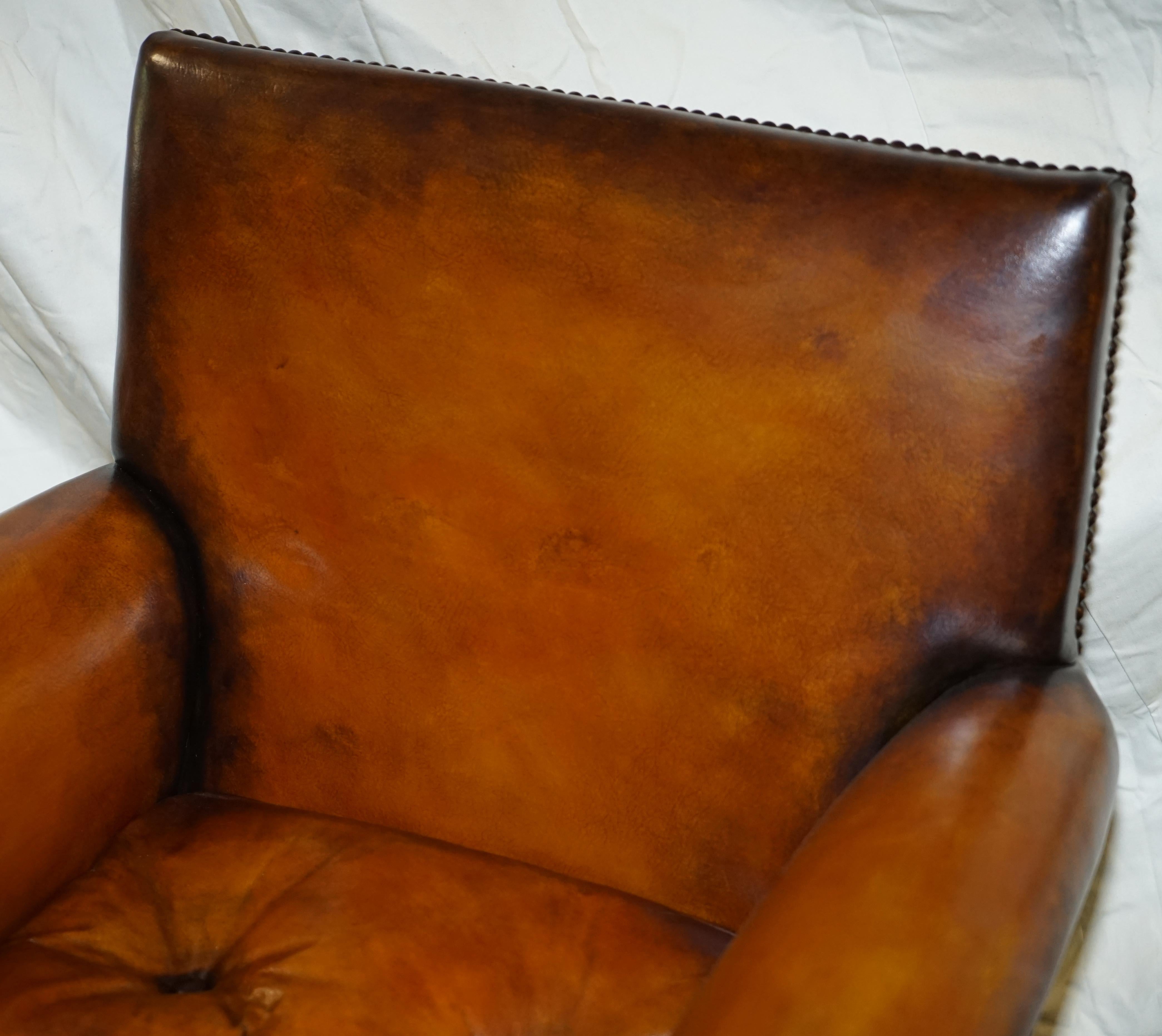 Mid-19th Century Pair of Victorian Club Armchairs Claw and Ball Feet Brown Leather Full Restored