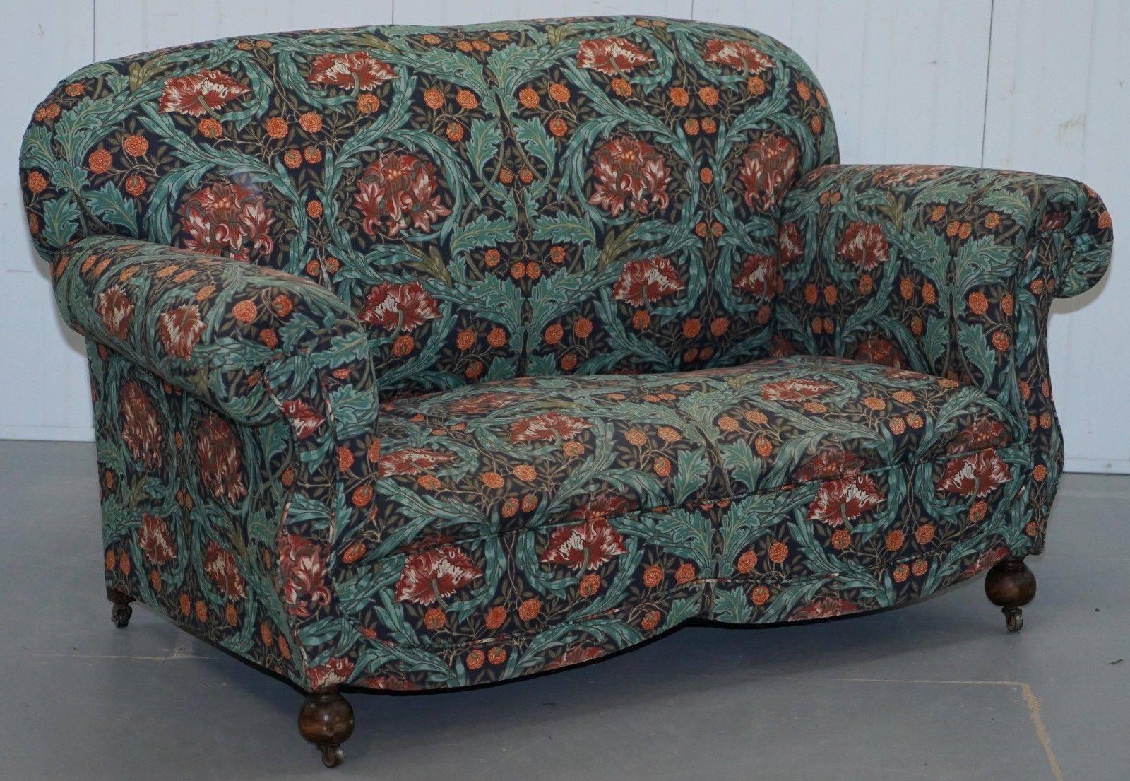 Pair of Victorian Club Armchairs in William Morris Upholstery Fabric Part Suite 4