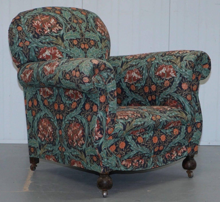 Pair of Victorian Club Armchairs in William Morris Upholstery Fabric Part Suite at 1stDibs