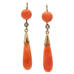 Pair of Victorian Coral and Pearl Drop Earrings