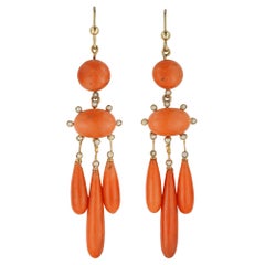 Pair of Victorian Coral and Pearl Drop Earrings