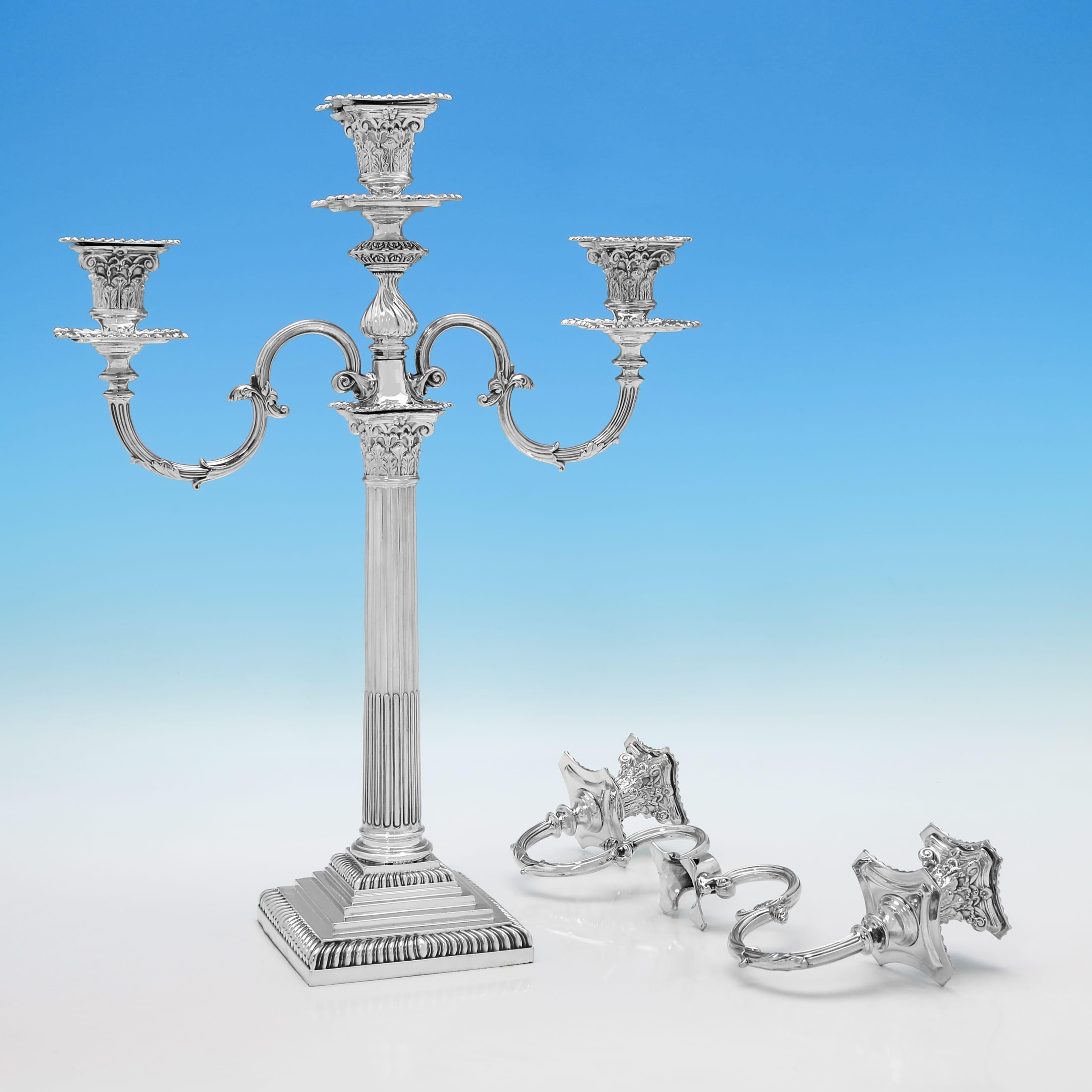English Pair of Victorian corinthian column candelabra made in 1892 For Sale