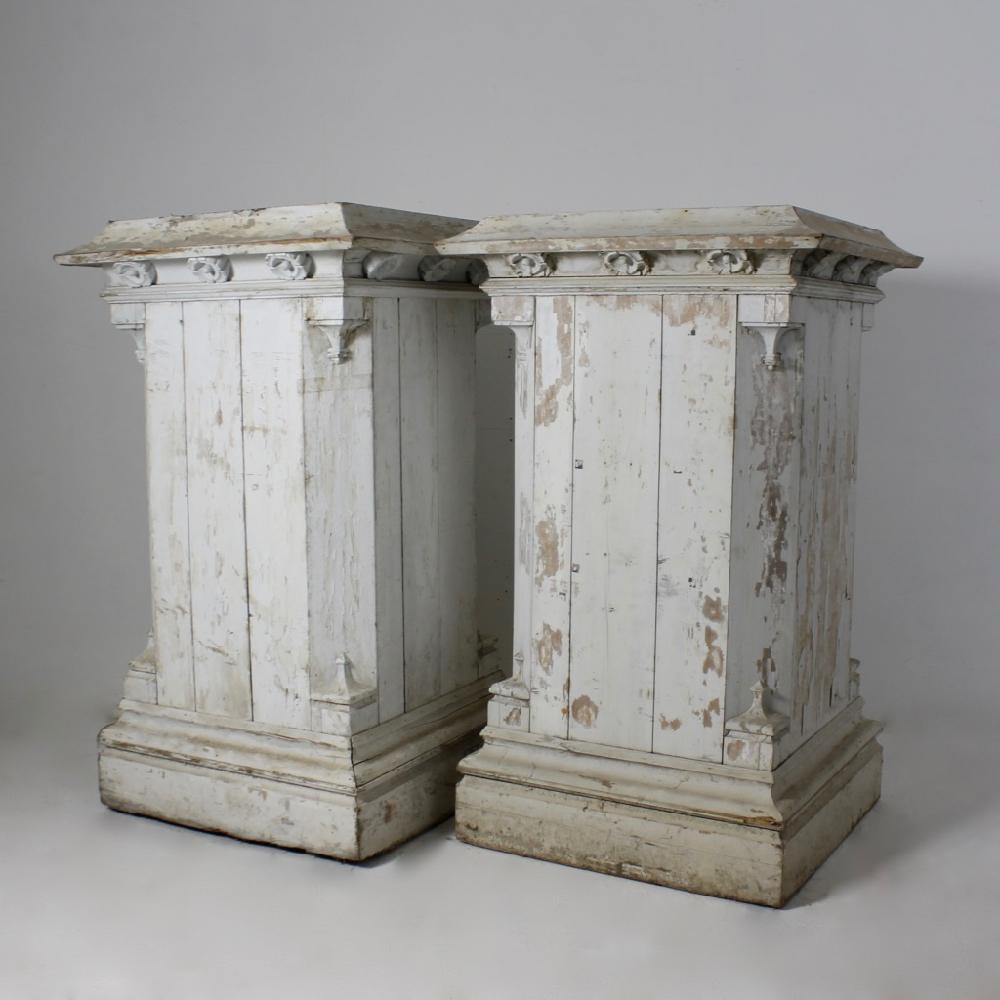 Gothic Revival Pair of Victorian Country House Scale Painted Pine Pedestals