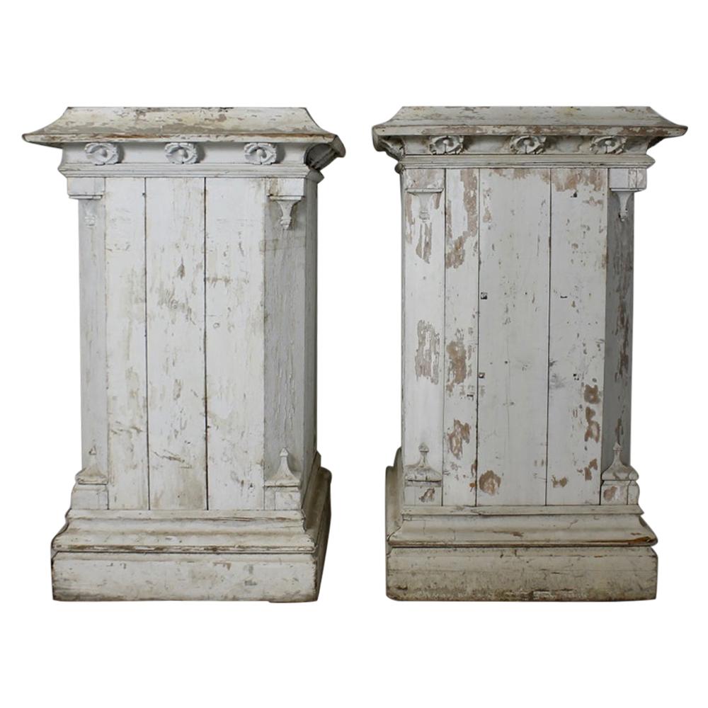 Pair of Victorian Country House Scale Painted Pine Pedestals