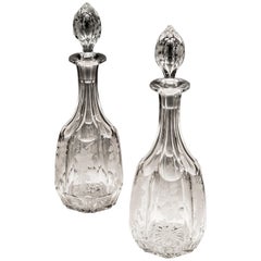 Pair of Victorian Cut Glass Decanters Engraved with Fruiting Vines
