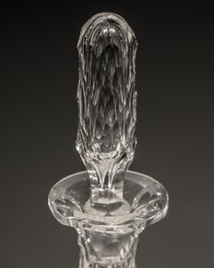 Pair of Victorian Cut Glass Shaft & Globe Decanters Engraved with Fruiting Vine